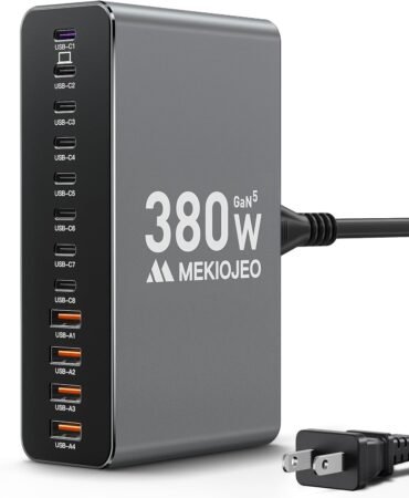 12 Ports Aluminum Alloy 380W Charging Station Fast USB C Charger Block 65W Laptop GaN Charger for MacBook Pro/Air/iPad Pro/iPhone (Gray)