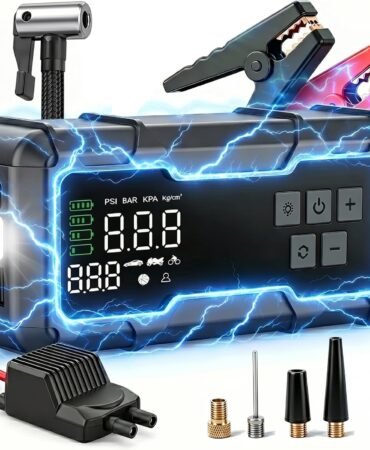150 PSI 8000A Tire Inflator Portable Air Compressor, Jump Starter with Air Pump with Digital Gauge & LED Light, 12V Car Battery Jump Box with Power Bank for Car, Motorcycle, Bicycle, Ball