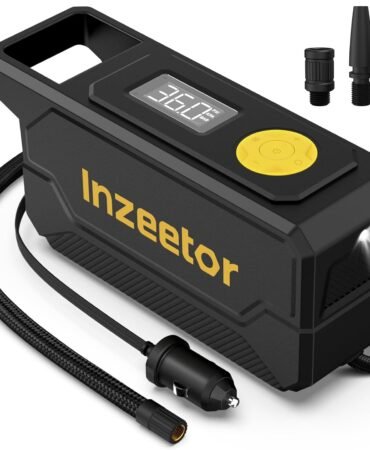 150 PSI Tire Inflator Portable Air Compressor, 12V DC Auto Shutoff Air Pump with Digital Pressure Gauge and Emergency LED Light for Car Tires, Bicycle & Balloons, Black