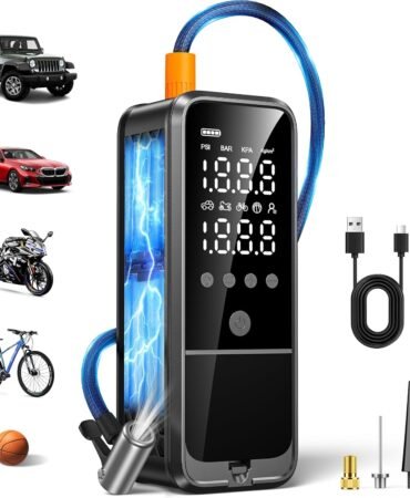 160PSI Tire Inflator Portable Air Compressor, 6000mAh Portable Tire Inflator for Car Portable Air Pump with Tire Gauge Pressure & LED Light Air Pump for Car Tires Cordless Bike Pump for Car