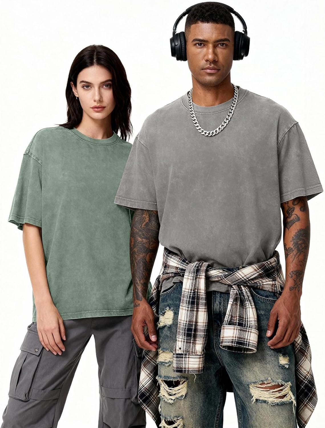 Eiscntd Men's Oversized T-Shirts Heavyweight Cotton Vintage Washed Loose Fit Unisex Baggy Tee Shirts