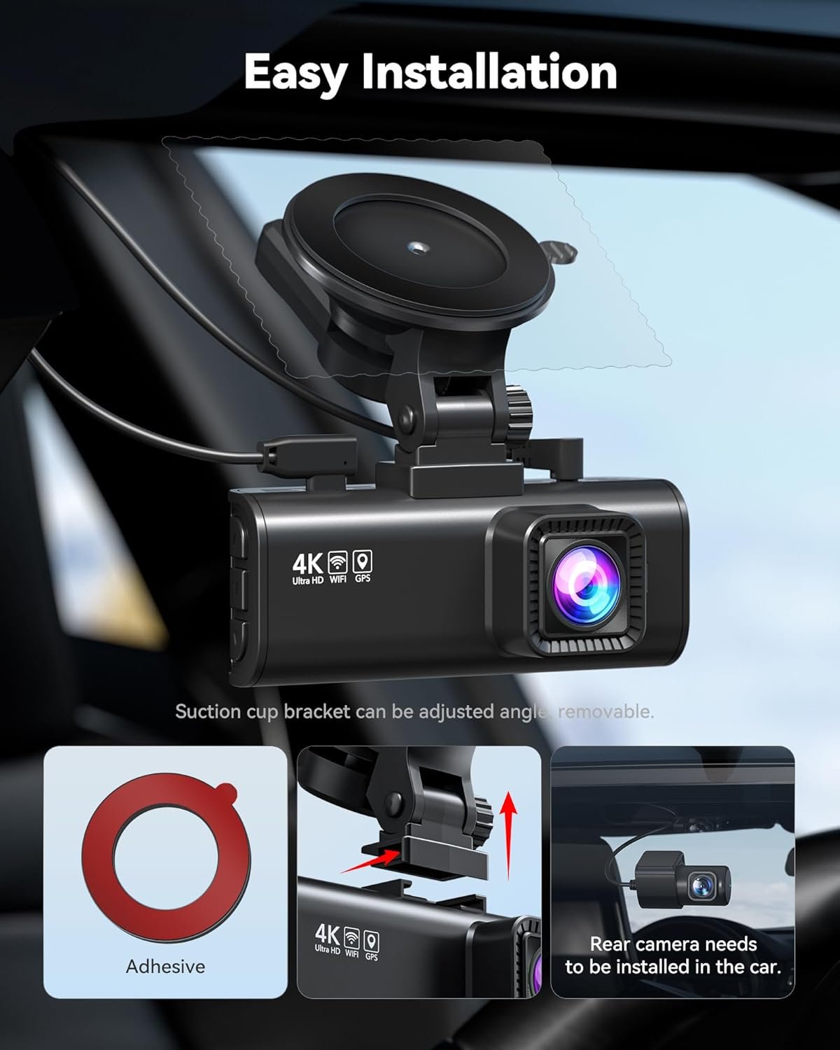 REDTIGER 4K Dash Cam Front Rear, STARVIS 2 Sensor, Free Card Included, 5.8GHz WiFi-20MB/s Fast Download, Dash Camera for Cars with GPS, WDR Night Vision, 170°Wide Angle, 24H Parking Mode(F7NP)