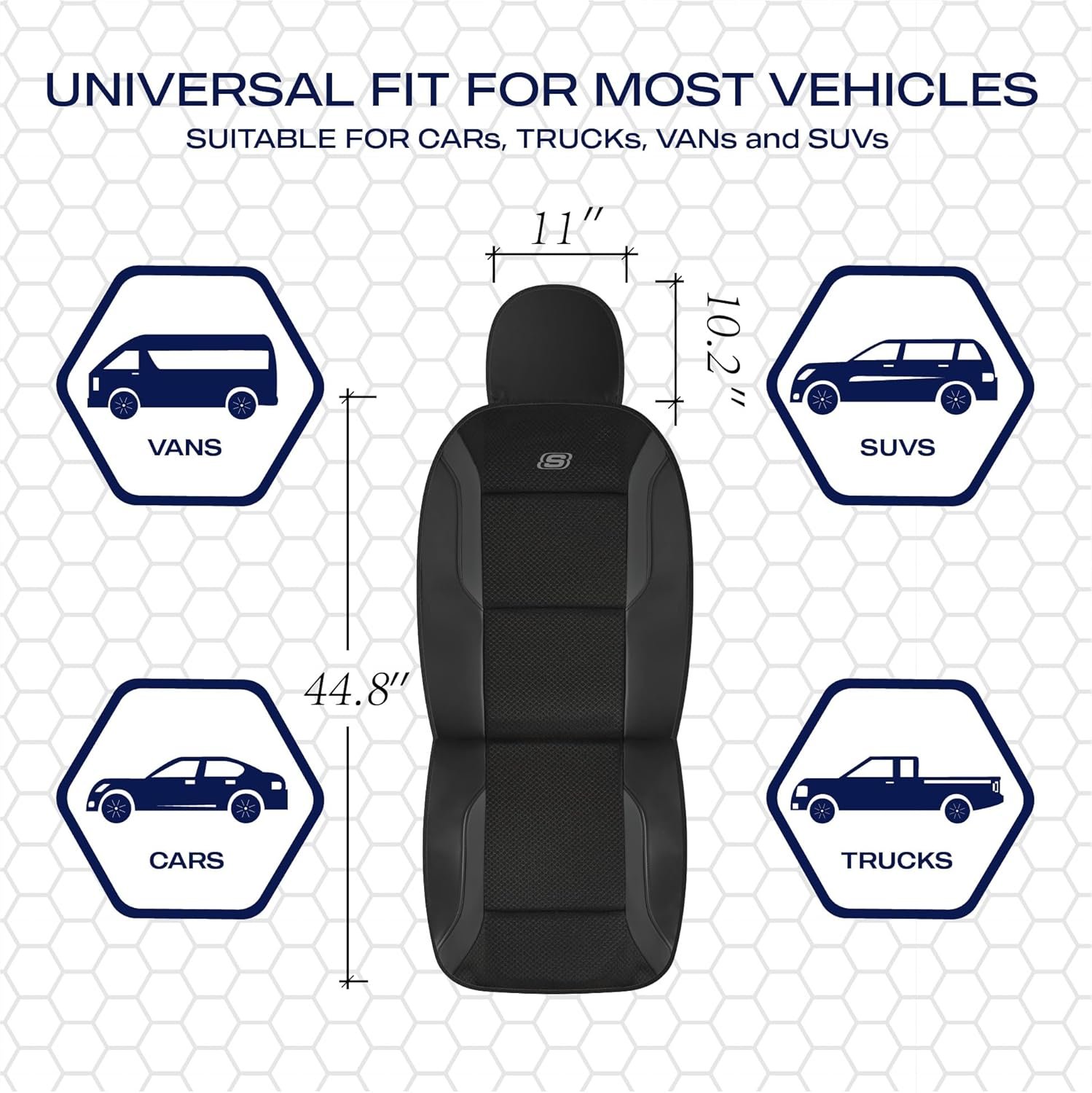 Skechers Memory Foam Seat Covers, Air Cool Mesh Thick Car Seat Covers, Car Seat Covers Front Seats Airbag Compatible, Universal Automotive Comfort for Most Cars, Vans, Trucks, SUV,Black