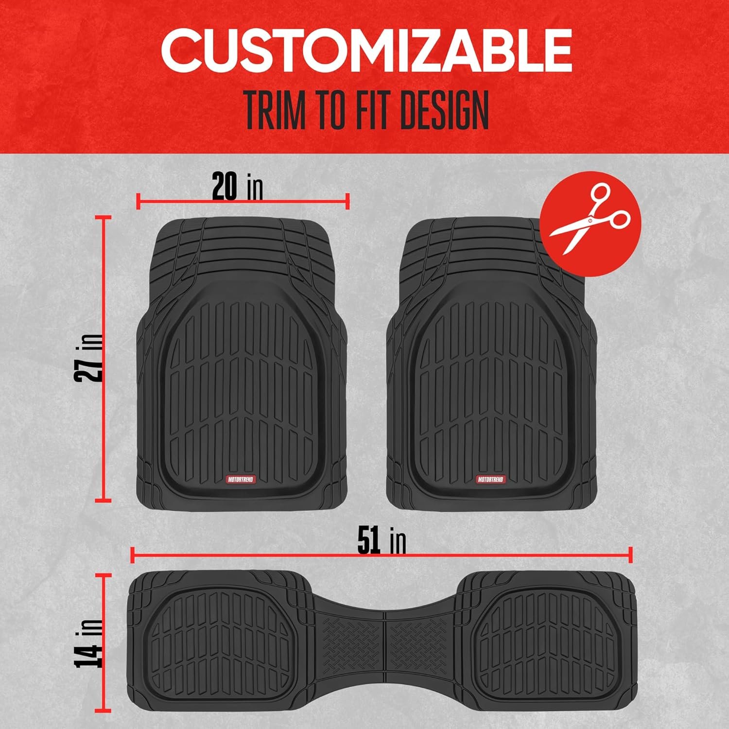 Motor Trend FlexTough Floor Mats for Cars, Black Deep Dish All-Weather Car Mats, Waterproof Trim-to Fit Automotive Floor Mats for Cars Trucks SUV, Universal Floor Liner Car Accessories