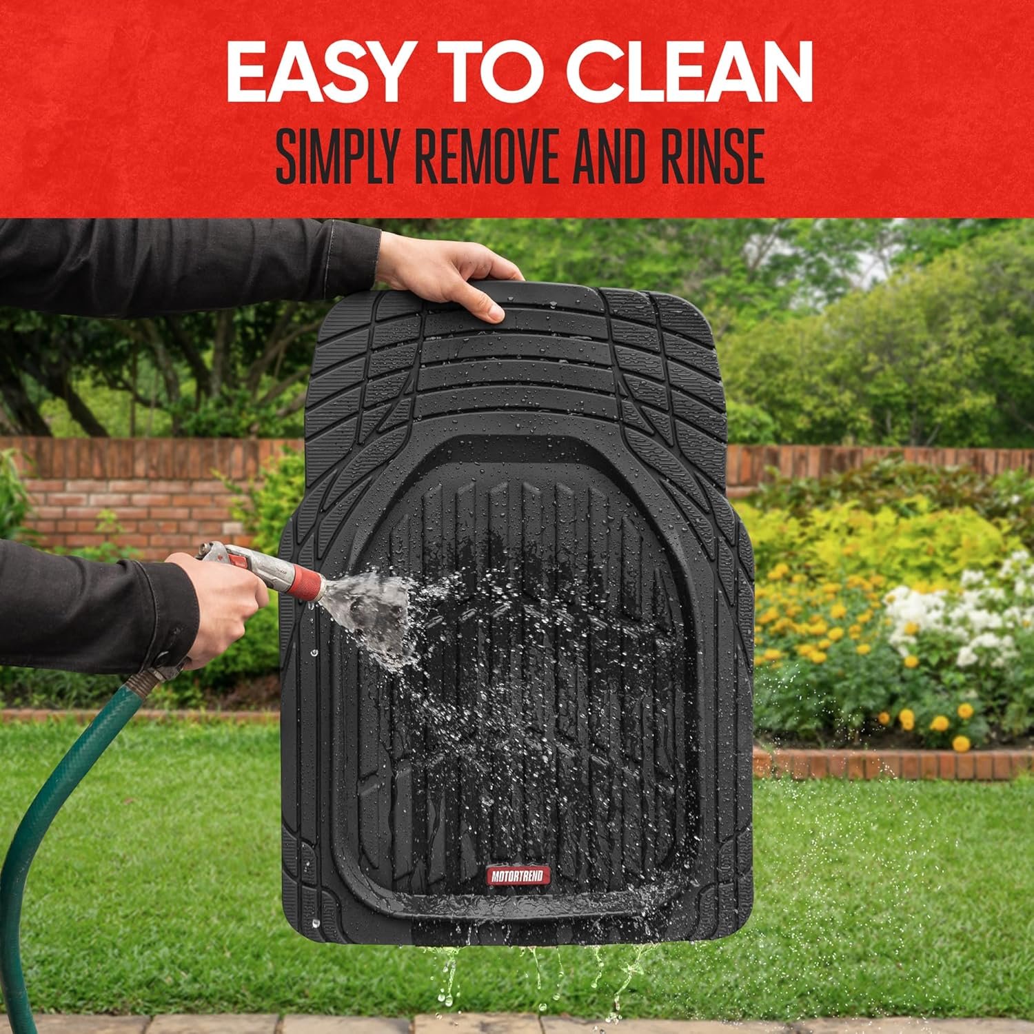 Motor Trend FlexTough Floor Mats for Cars, Black Deep Dish All-Weather Car Mats, Waterproof Trim-to Fit Automotive Floor Mats for Cars Trucks SUV, Universal Floor Liner Car Accessories