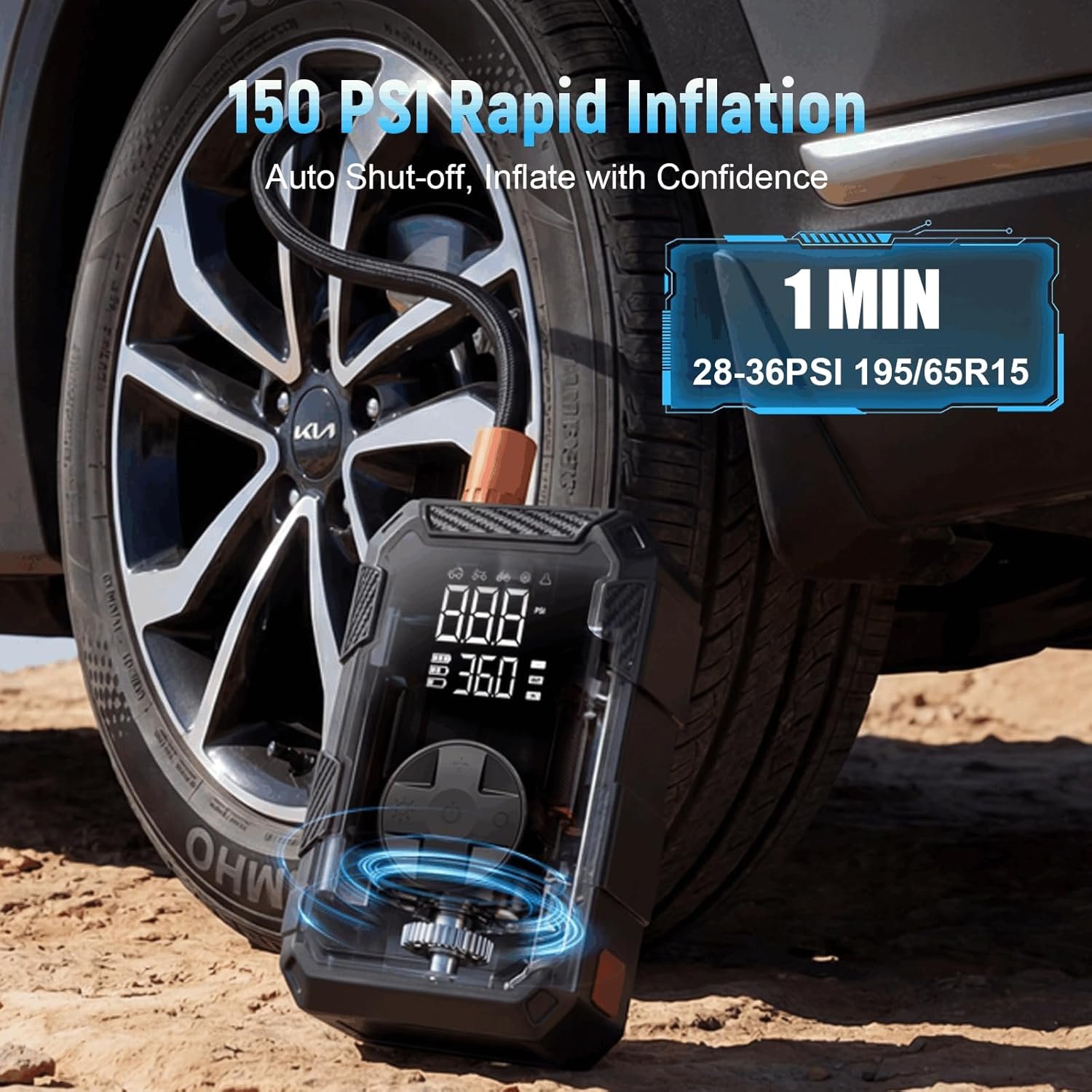 4000A Car Jumper Starter Portable with Air Compressor, 12V Battery Jump Starter with Tire Pump 150PSI for 10L Gas Diesel Engines, Car Battery Jumper Pack Combo with LED Light, Father Day Gift