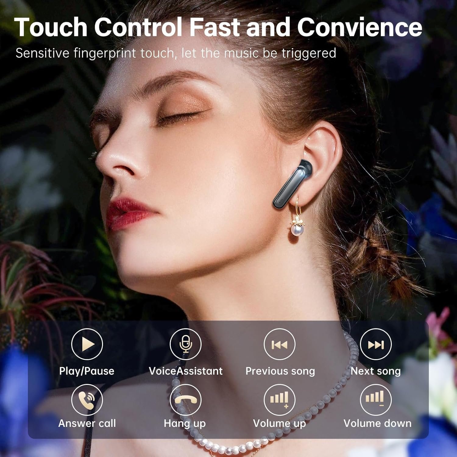 Wireless Earbuds, Bluetooth 5.3 Headphones HiFi Stereo 50H Playback LED Digital Display Ear Buds with ENC Noise Canceling Headset, IPX7 Waterproof Earphones for Gym/Running/Work (Black)