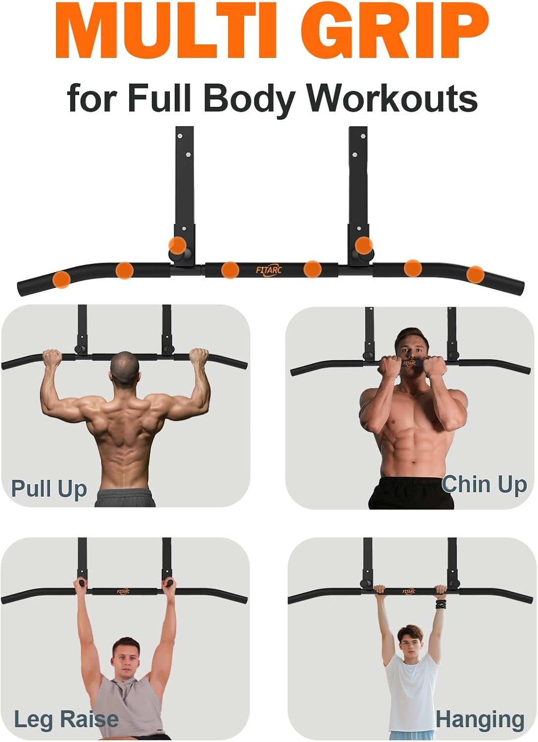 Fitarc Joist Mount Pull Up Bar, Wall Chin Up Bar Ceiling Mount for Beams, Heavy Duty Steel Construction, Home Gym Workout Equipment -Patent Pending