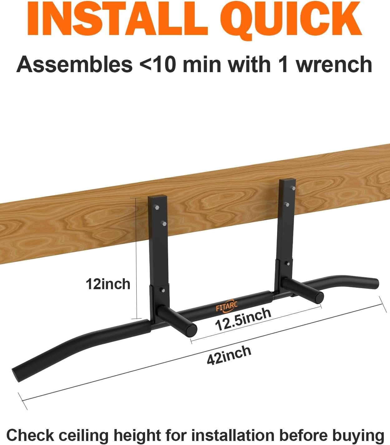 Fitarc Joist Mount Pull Up Bar, Wall Chin Up Bar Ceiling Mount for Beams, Heavy Duty Steel Construction, Home Gym Workout Equipment -Patent Pending