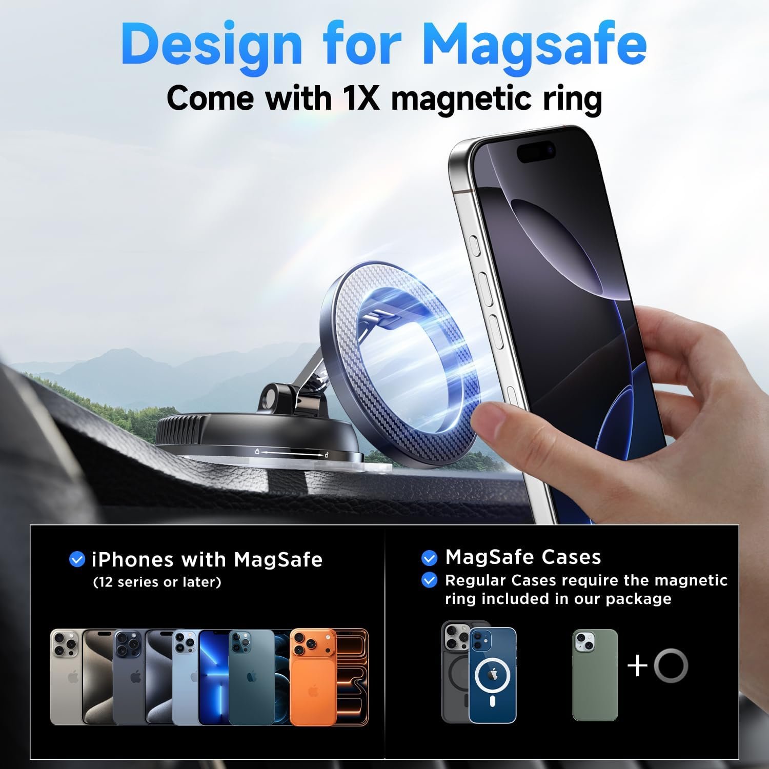 ANDERY Car Phone Holder for Magsafe [78+LBS Strongest Suction & 2400gf Magnetic] 360° Adjustable Car Phone Mount, Phone Holders for Your Car for iPhone 17-12 Pro Max Plus Air, Carbon Fiber