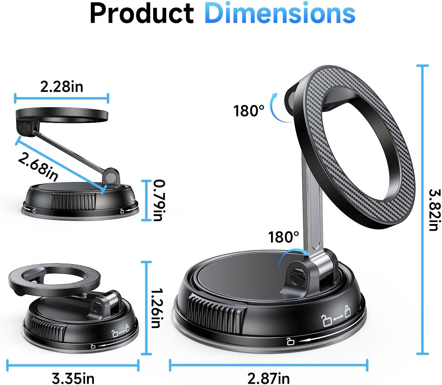 ANDERY Car Phone Holder for Magsafe [78+LBS Strongest Suction & 2400gf Magnetic] 360° Adjustable Car Phone Mount, Phone Holders for Your Car for iPhone 17-12 Pro Max Plus Air, Carbon Fiber