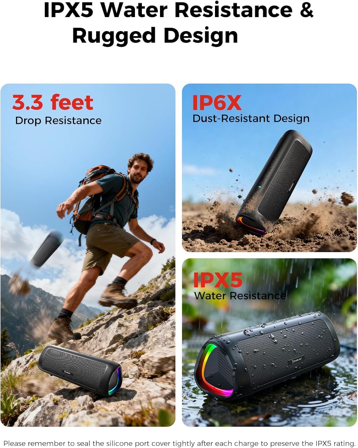 Bluetooth Speaker, 20W HD Sound, Portable Wireless, IPX5 Waterproof, Up to 24H Playtime, TWS, for Home/Party/Outdoor/Camping/Beach Essentials, Birthday Gift for Fathers Day Men Dad Husband (Black)