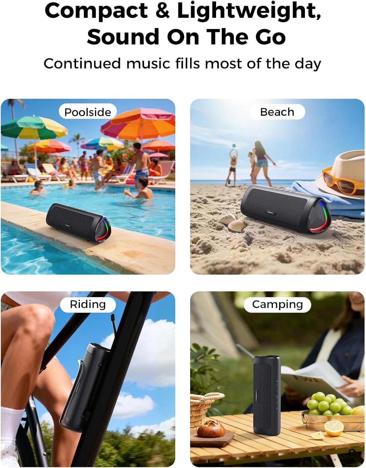 Bluetooth Speaker, 20W HD Sound, Portable Wireless, IPX5 Waterproof, Up to 24H Playtime, TWS, for Home/Party/Outdoor/Camping/Beach Essentials, Birthday Gift for Fathers Day Men Dad Husband (Black)