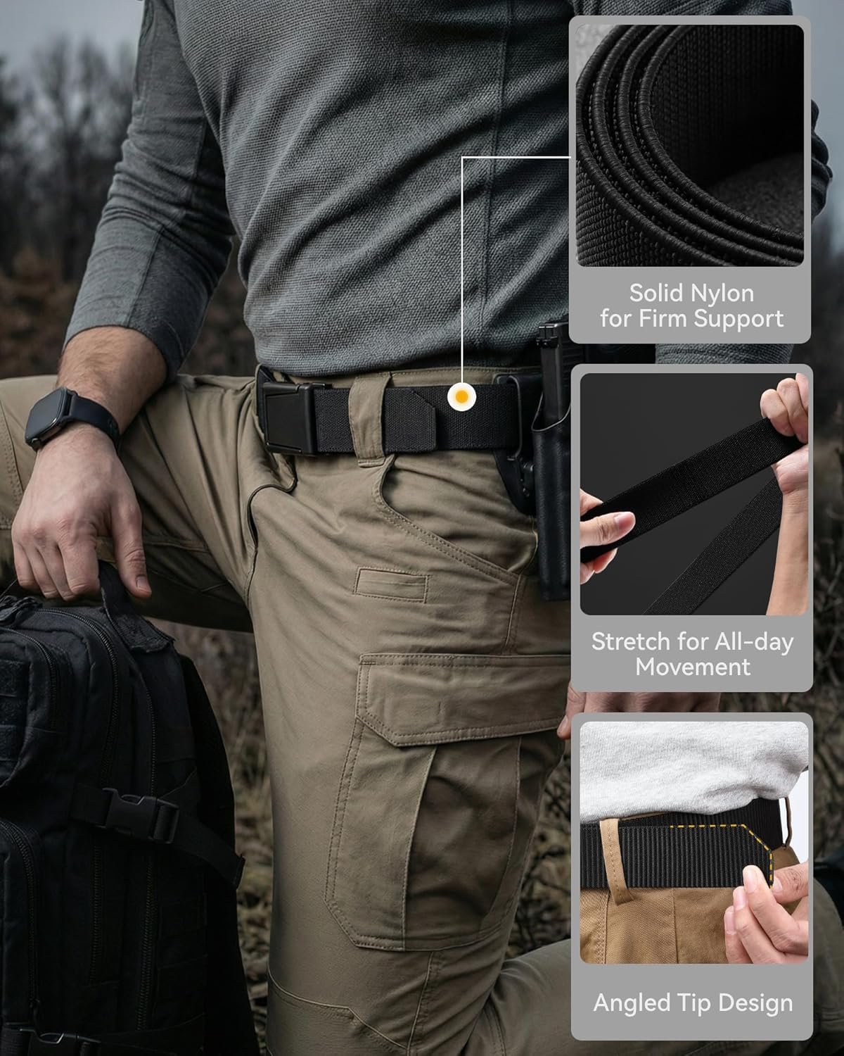 CHAOREN Tactical Belt Men - 1.5" Stretch Work Belt with Zinc Alloy Buckle | Quick Release, Zinc Alloy Buckle, Heavy Duty, Stretchy Nylon, Military, Hiking, EDC, EMT, EMS