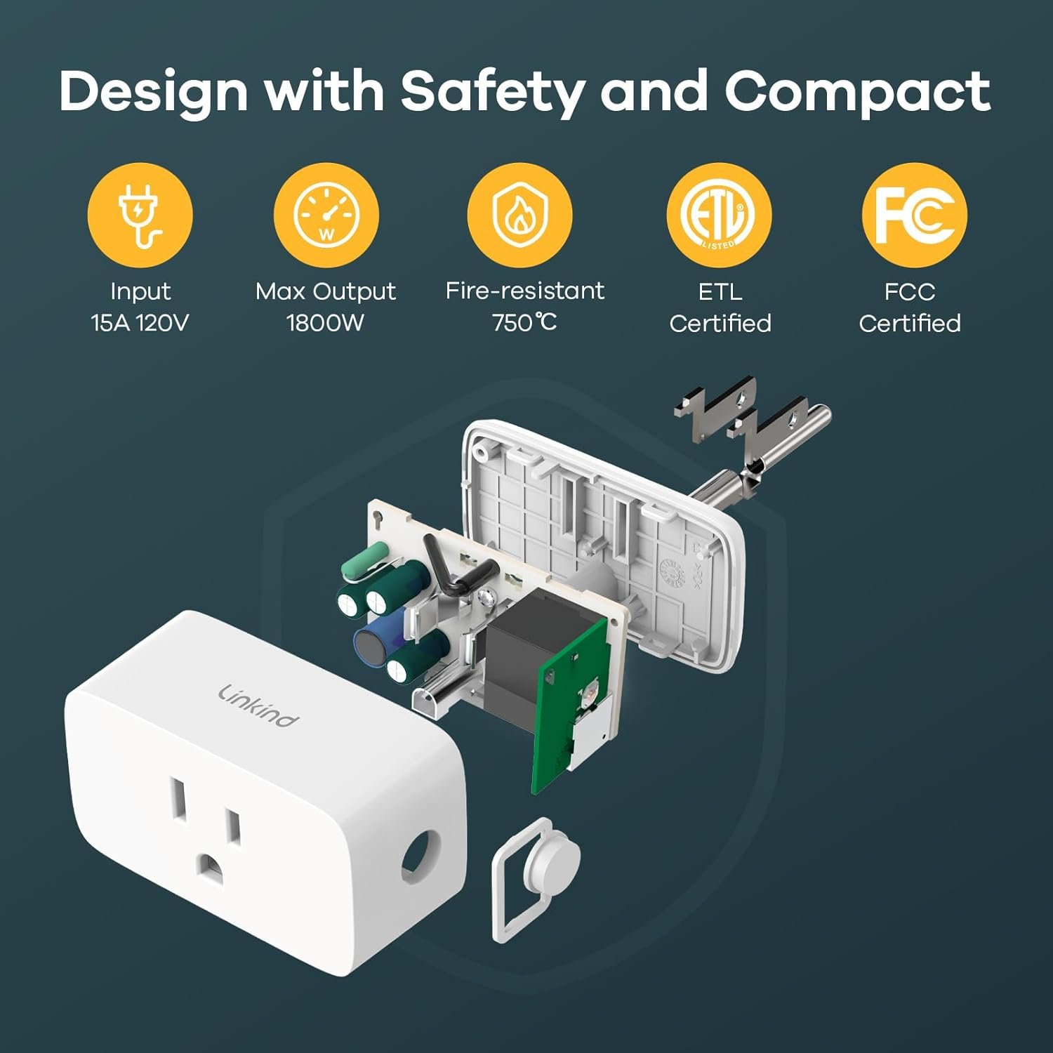 Linkind Matter Smart Plug, Work with Apple Home, Siri, Alexa, Google, SmartThings, Smart Home Smart Outlet Timer 15A/1800W, APP Remote Control & Schedule, 2.4G Wi-Fi Only, 4 Pack
