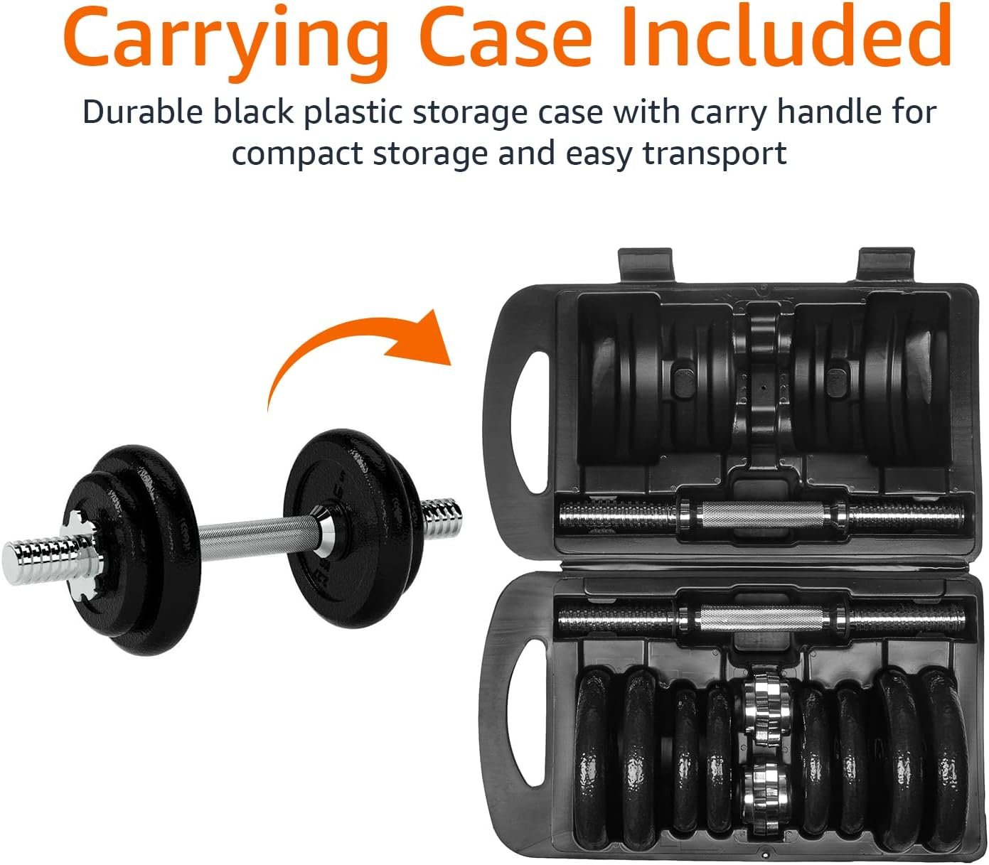 Amazon Basics Adjustable Dumbbell Hand Weight Set with Storage Case, Portable, Secure, 38 Pounds, Black