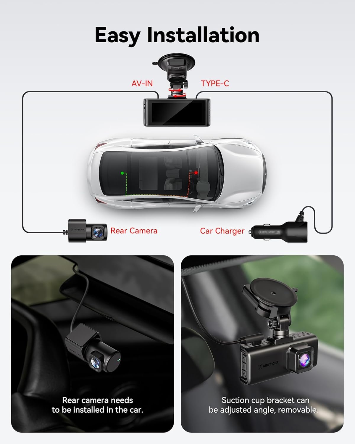 REDTIGER 4K STARVIS 2 Dash Cam Front and Rear, 5GHz WiFi 20MB/s Download, 128GB Card Included, Voice Control, Dash Camera for Cars with 3.18" Touch Screen, GPS, Loop Recording, Parking Mode(F7N Touch)