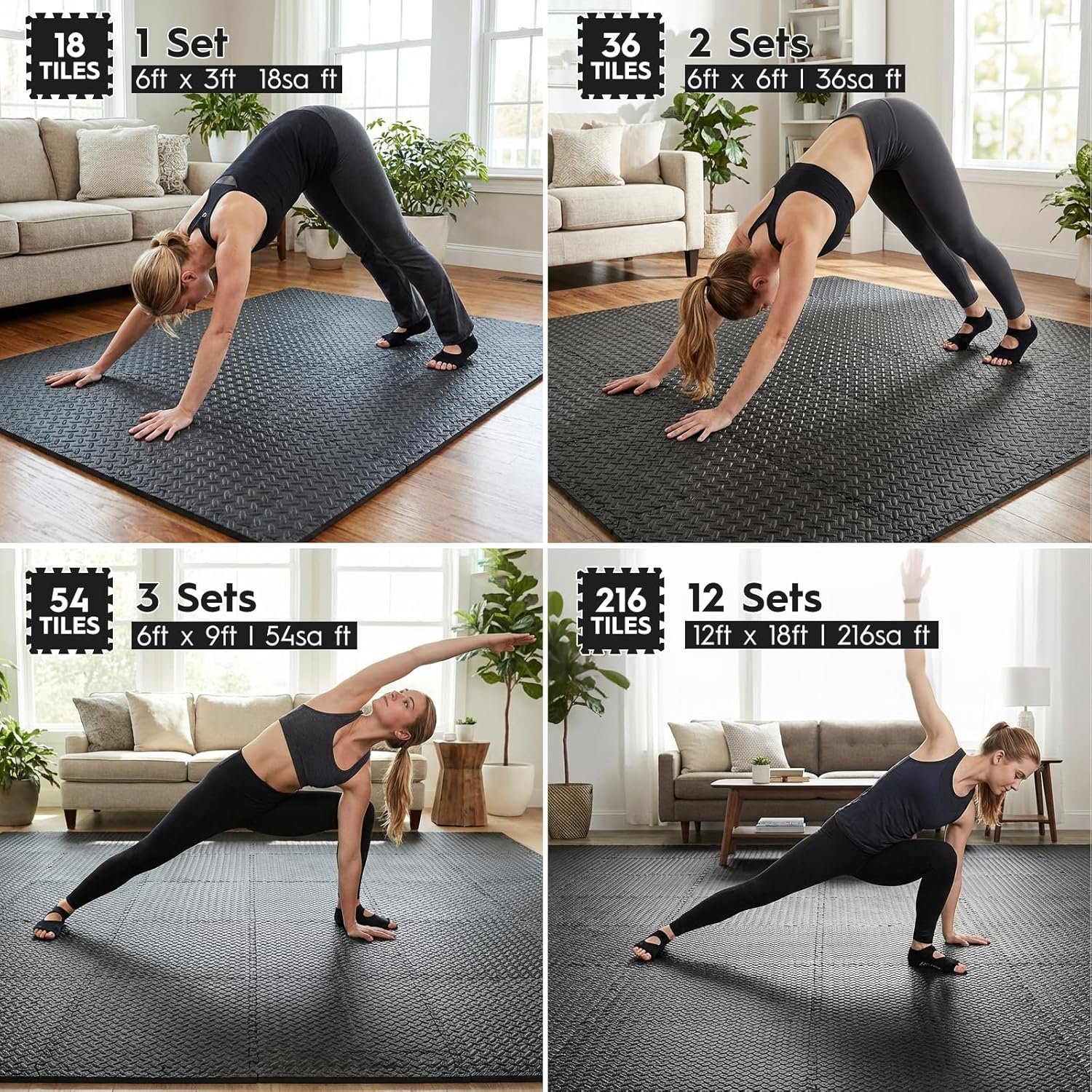 18pcs Puzzle Exercise Mat, 12.6"x12.6"x0.4", 18sqft EVA Interlocking Foam Floor Tiles, Non-Slip, Protective, Water-Resistant Flooring for Home Gym & Workout Equipment