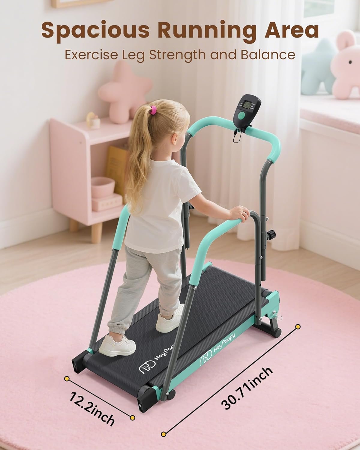 Kids Treadmill, Treadmill for Kids Manual with Handle Bar Up to 165Lbs Capacity, Upgraded Kids Exercise Equipment with 2 Adjustable Incline Mode & 4 Level Upright Height