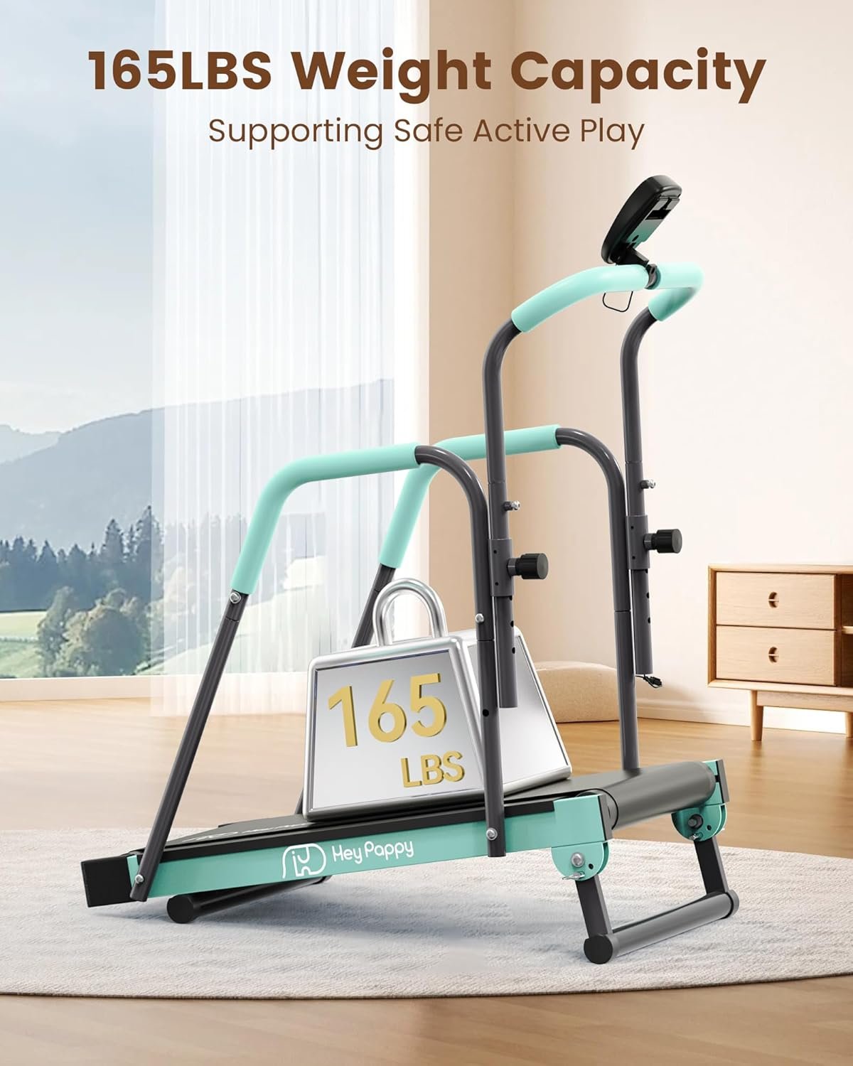 Kids Treadmill, Treadmill for Kids Manual with Handle Bar Up to 165Lbs Capacity, Upgraded Kids Exercise Equipment with 2 Adjustable Incline Mode & 4 Level Upright Height