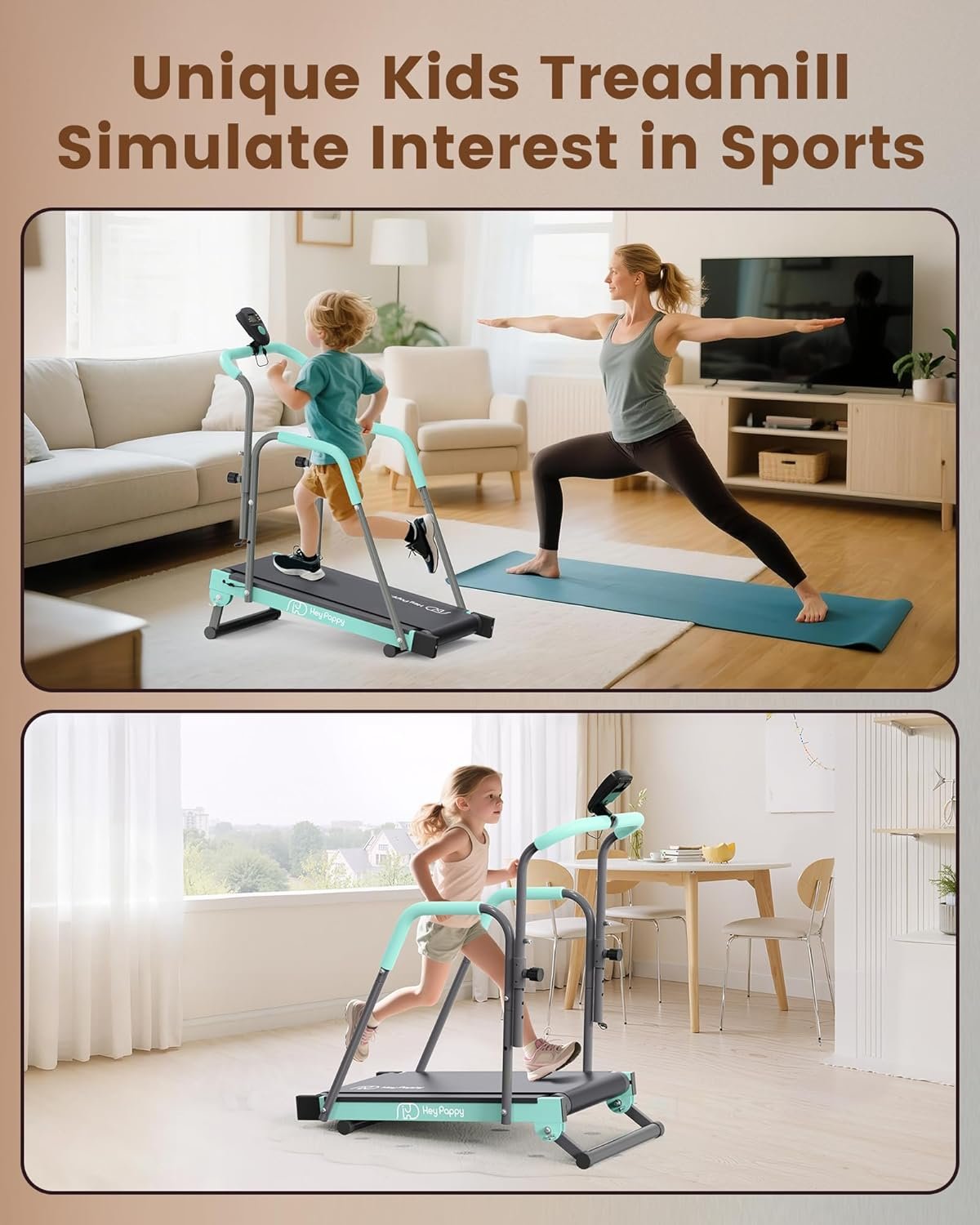 Kids Treadmill, Treadmill for Kids Manual with Handle Bar Up to 165Lbs Capacity, Upgraded Kids Exercise Equipment with 2 Adjustable Incline Mode & 4 Level Upright Height