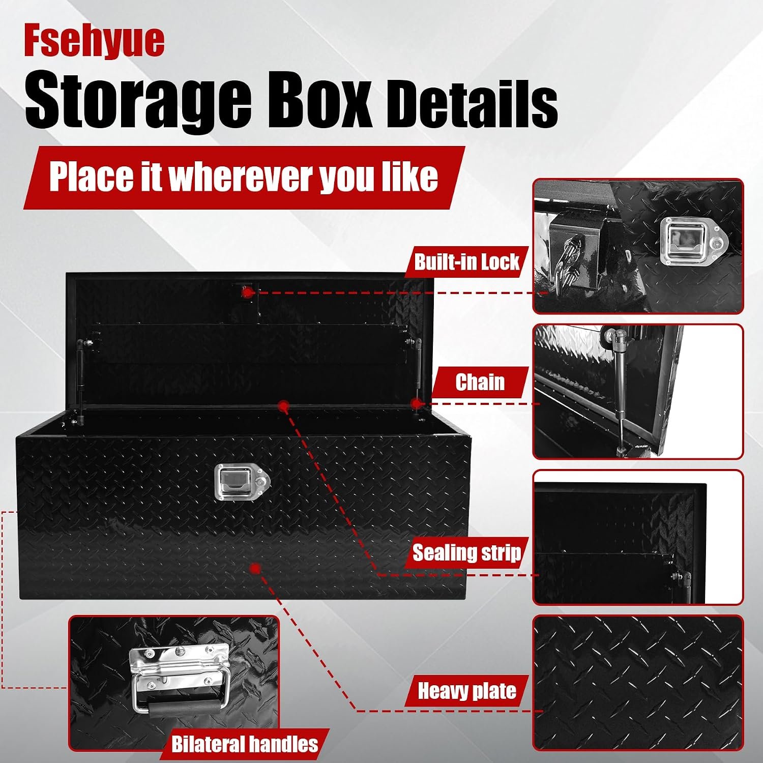 39 Inch Truck Bed Tool Box Heavy Duty Diamond Plate ToolBox with Sliding Shelf and Lock Tool Box Chest Chest Storage Organizer with Lock and Keys for Trucks Trailers RVs Pick Up