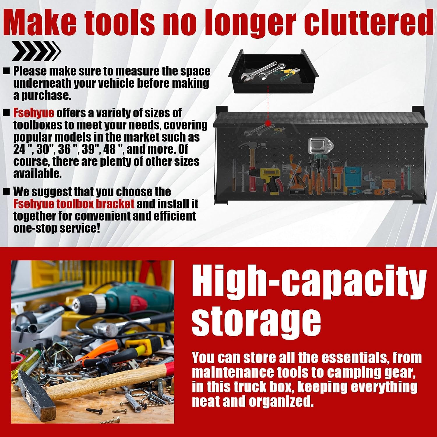 39 Inch Truck Bed Tool Box Heavy Duty Diamond Plate ToolBox with Sliding Shelf and Lock Tool Box Chest Chest Storage Organizer with Lock and Keys for Trucks Trailers RVs Pick Up