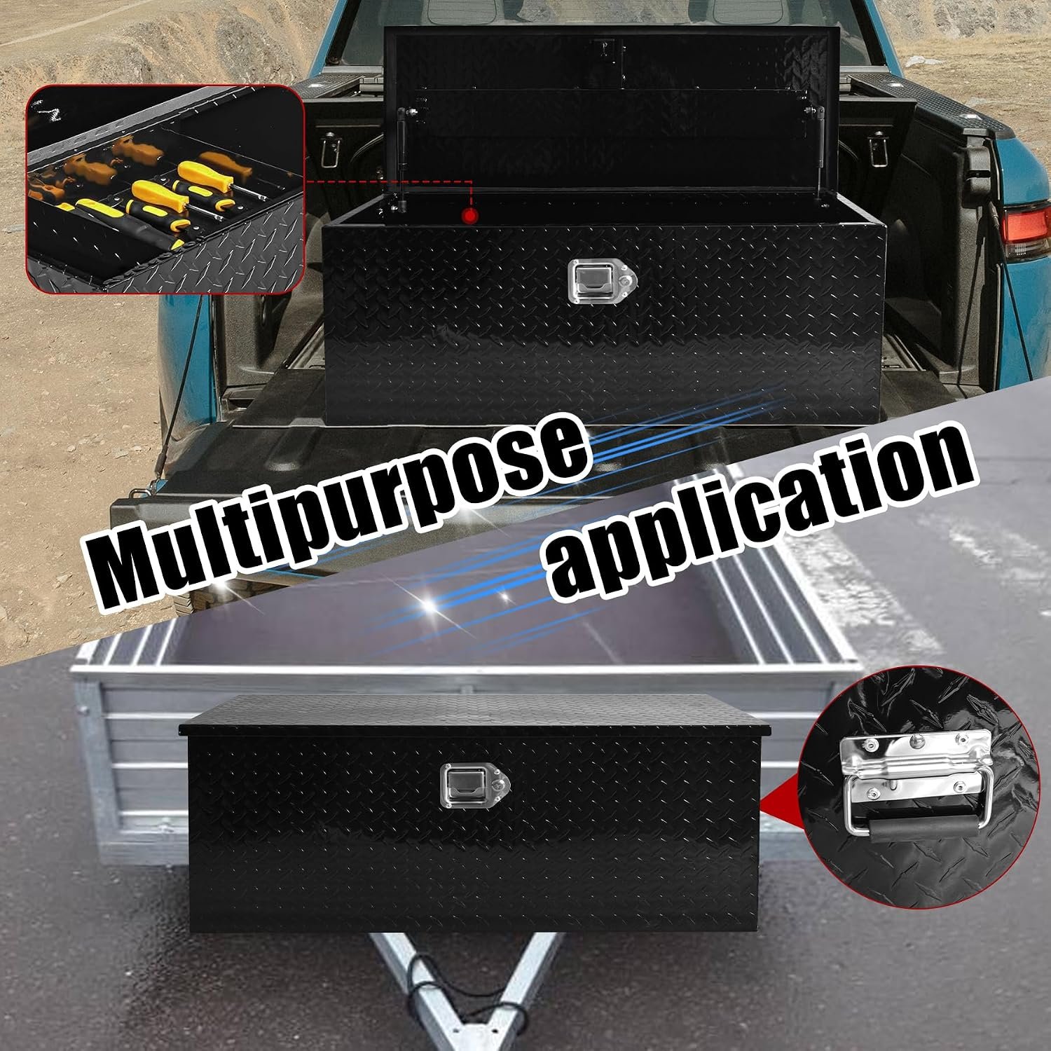 39 Inch Truck Bed Tool Box Heavy Duty Diamond Plate ToolBox with Sliding Shelf and Lock Tool Box Chest Chest Storage Organizer with Lock and Keys for Trucks Trailers RVs Pick Up