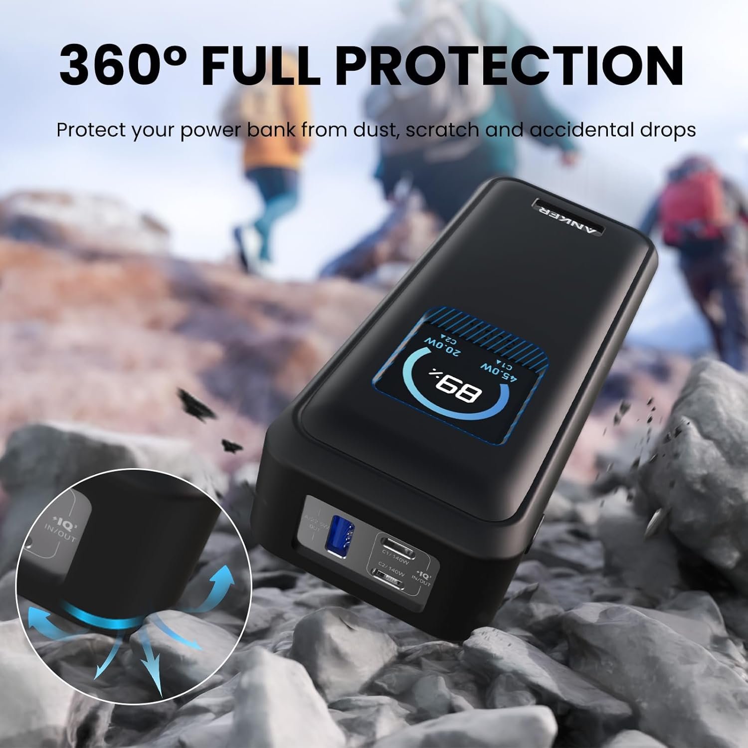 Compatible with Anker Prime Power Bank 26,250Mah 300W Case Cover, Soft Silicone Shockproof Protective Case for Anker 300W Prime Power Bank with Anti-Lost Strap, LCD Display Visible (Black)
