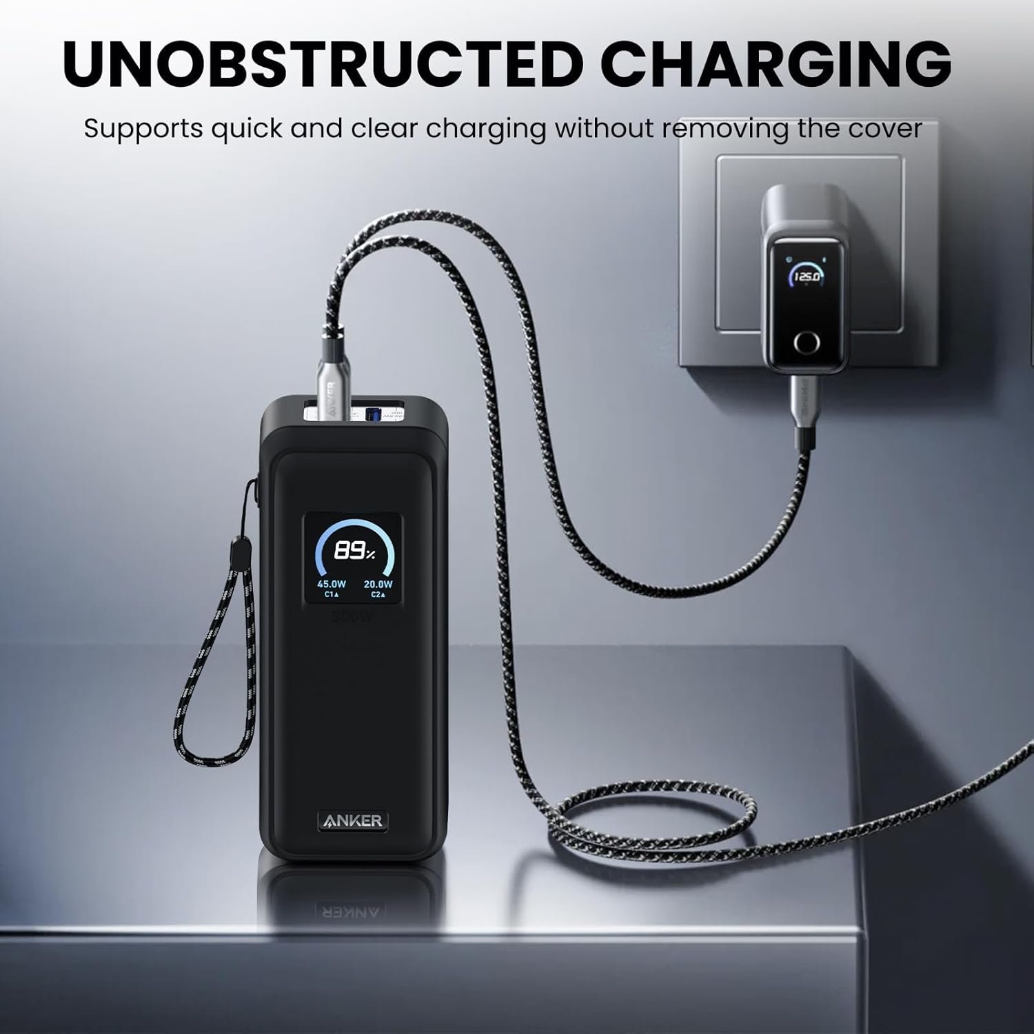 Compatible with Anker Prime Power Bank 26,250Mah 300W Case Cover, Soft Silicone Shockproof Protective Case for Anker 300W Prime Power Bank with Anti-Lost Strap, LCD Display Visible (Black)
