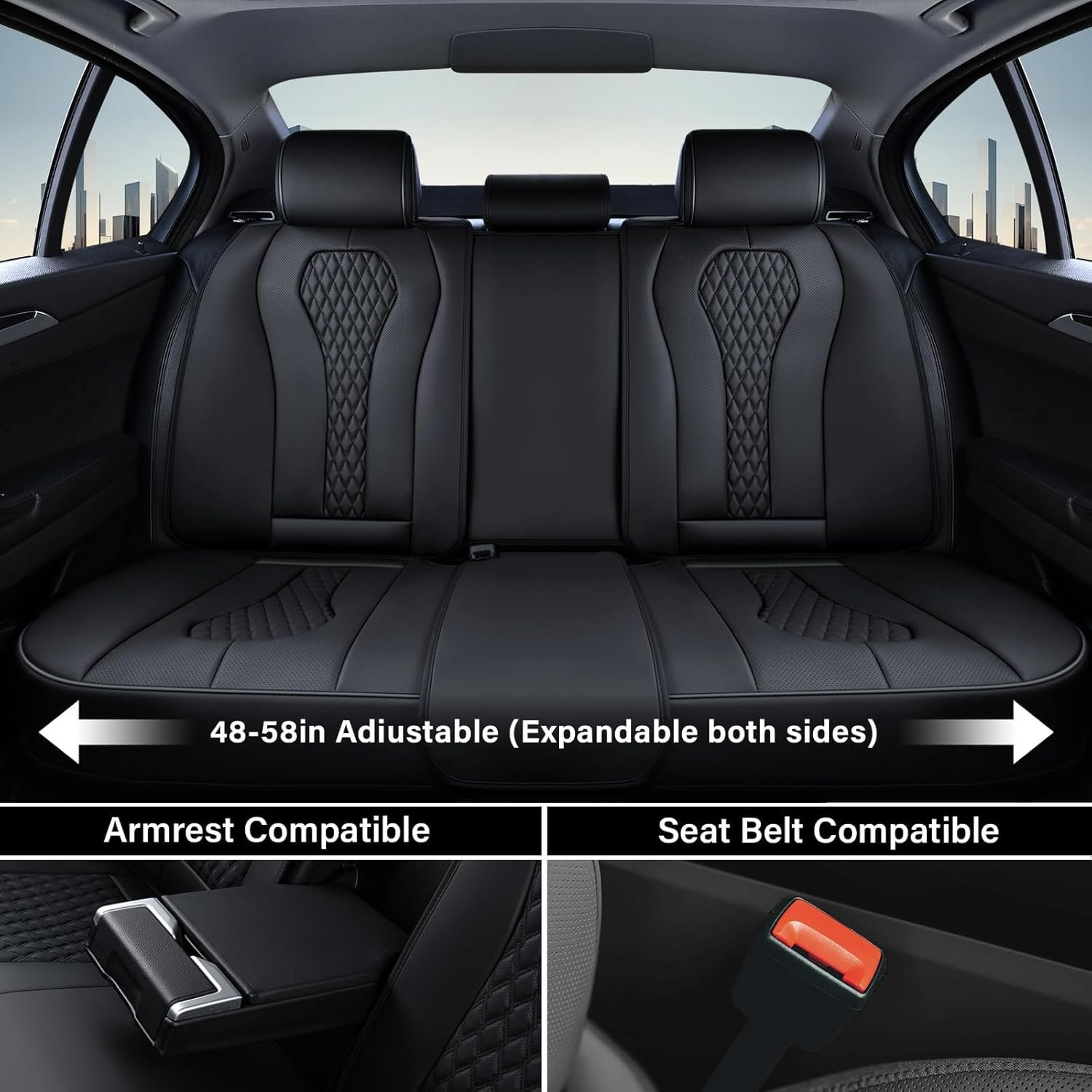 Coverado Seat Covers, Car Seat Covers Full Set, Black Car Seat Cover, Car Seat Covers Front Seats Back Seat Cover, Waterproof Car Seat Cushion, Leather Seat Covers Seat Protector Fit for Most Cars
