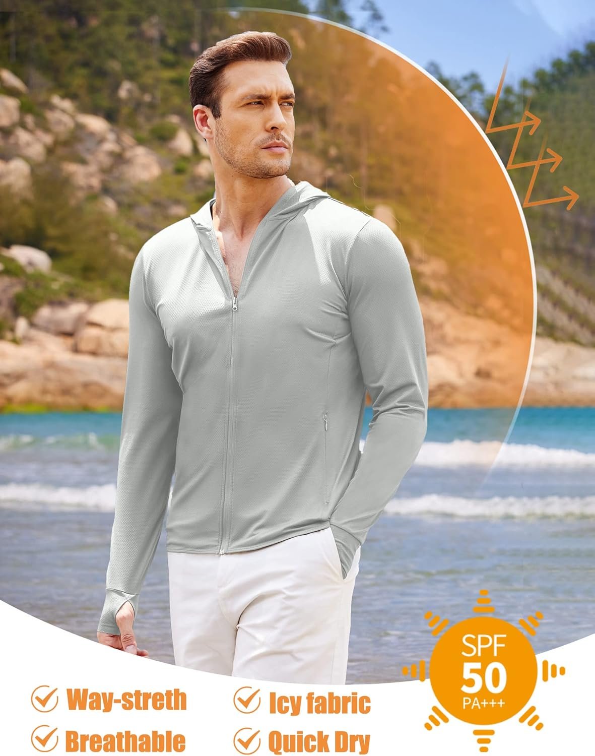 COOFANDY Full-Zip Men's Lightweight Hoodie UPF 50 - Breathable Sun Protection Jacket with Pockets for Golf, Fishing, Hiking