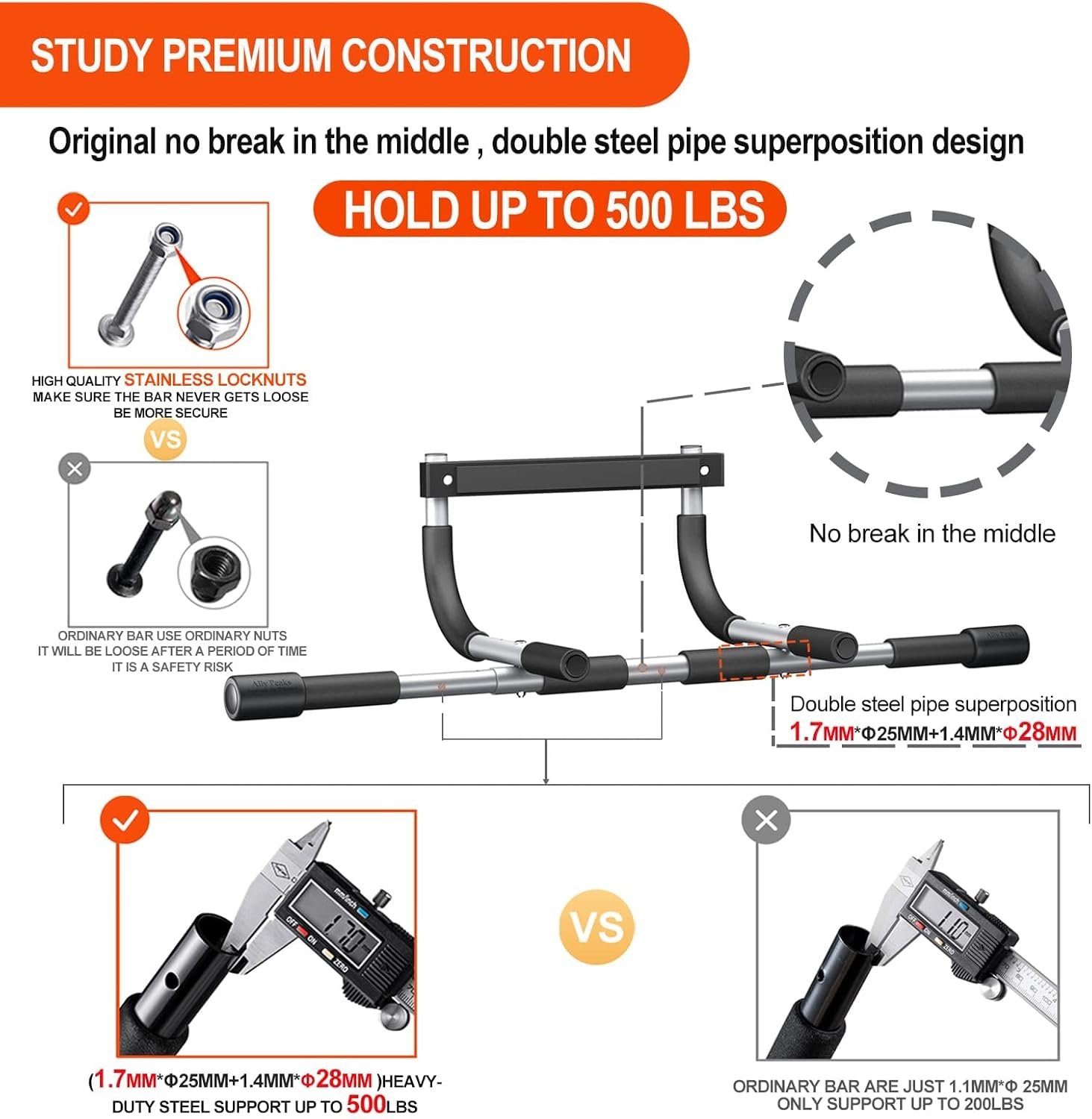 Ally Peaks Pull Up Bar for Doorway,Multiple Levels Width Adjustable Pull Up Bar Accurately Match Wide and Narrow doorframe,Indoor Chin-Up Bar Workout Bar,USA Original Patent