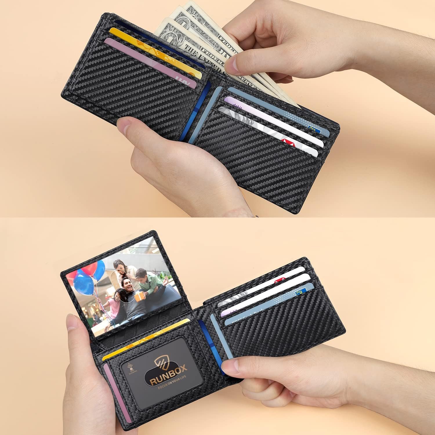 RUNBOX Wallet for Men -Slim Rfid Leather Mens Bifold Novelty Wallets 2 ID Window With Gift Box Men's Accessories | Slim
