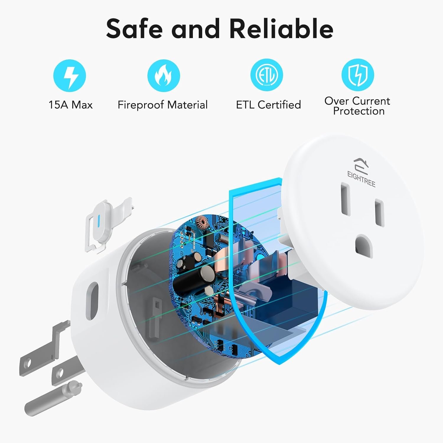 EIGHTREE Smart Plug, WiFi Outlet Works with Alexa & Google Home, Smart Home Socket with Remote Control & Timer Function, 2.4GHz WiFi Only, 4 Packs