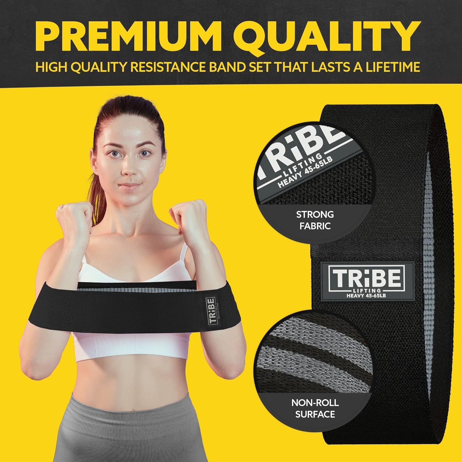 Tribe Lifting Resistance Bands for Working Out - 3 Pack Fabric Workout Bands for Women and Men - Booty Bands for Legs and Glute - Non Slip Exercise Bands Set for Squat Hip Thigh