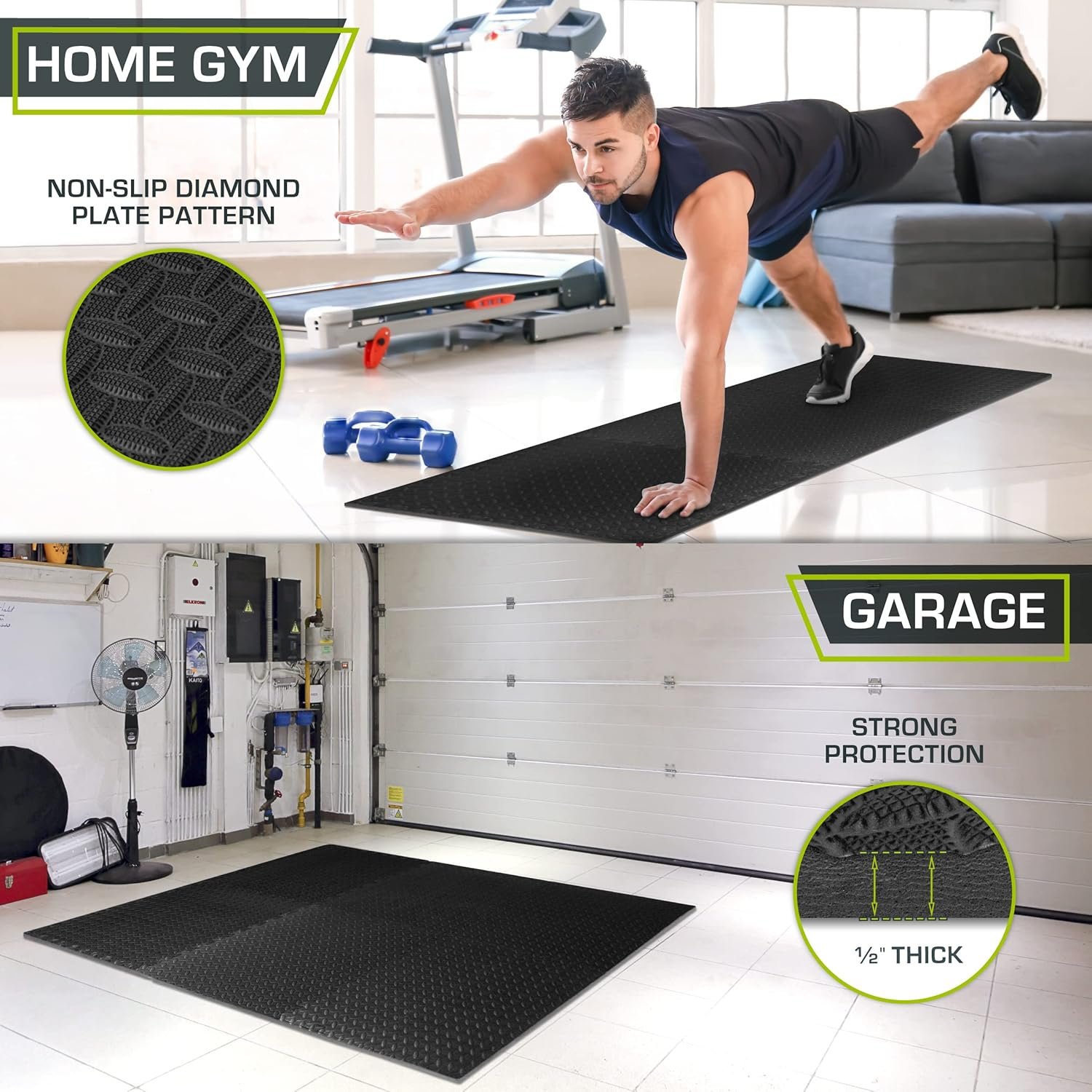 ProsourceFit Exercise Puzzle Mat ½-inch, EVA Interlocking Foam Floor Tiles for Home Gym, Workout Equipment, Kids Play Areas, Black, 24 SQ FT - 6 Tiles