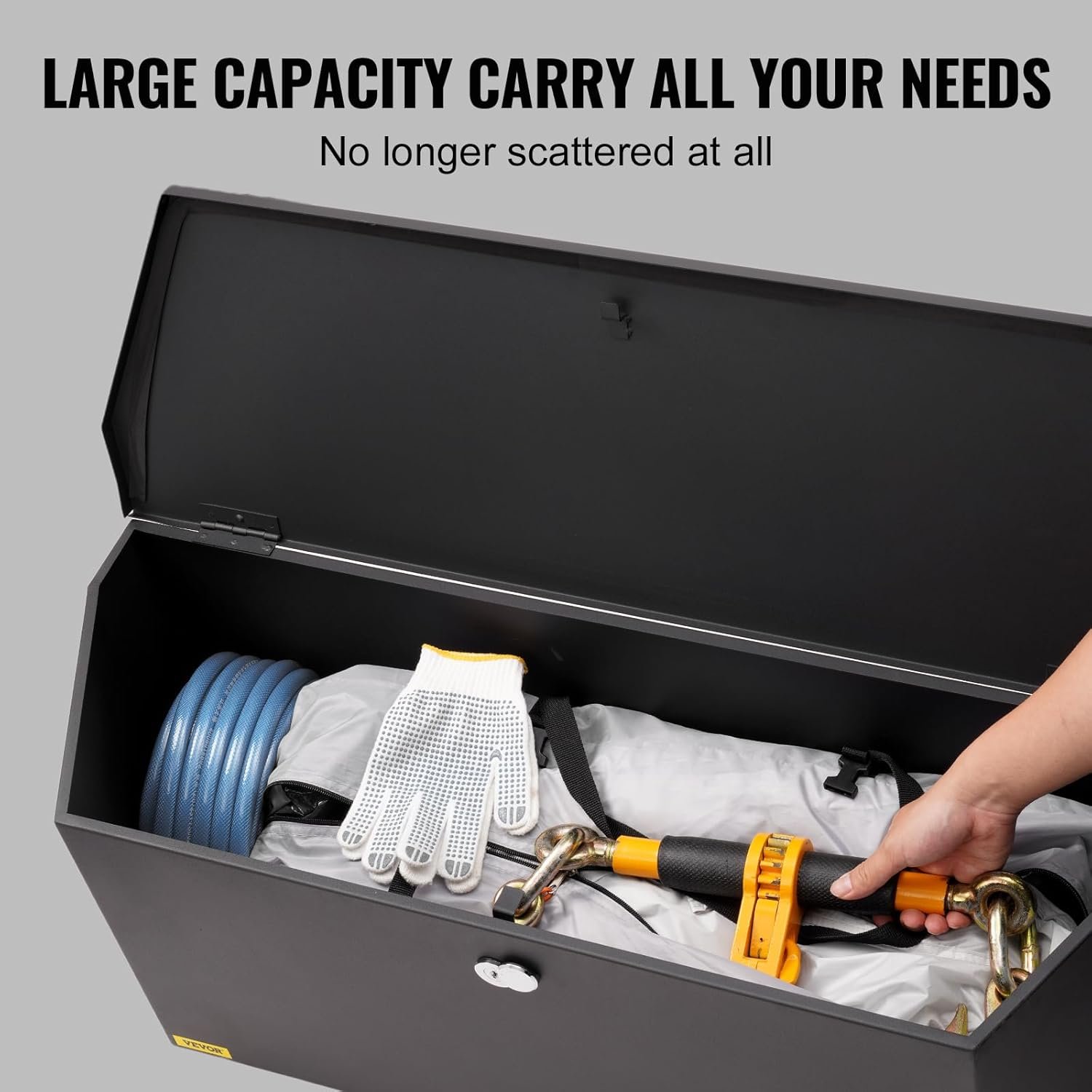 VEVOR Trailer Tongue Box, Heavy Duty Trailer Tongue Tool Box Storage Organizer with Lock & Keys, Utility Tool Chest for Pickup Truck Bed, RV, SUV, Off-Road Vehicle, Steel, 36" x 12" x 12"