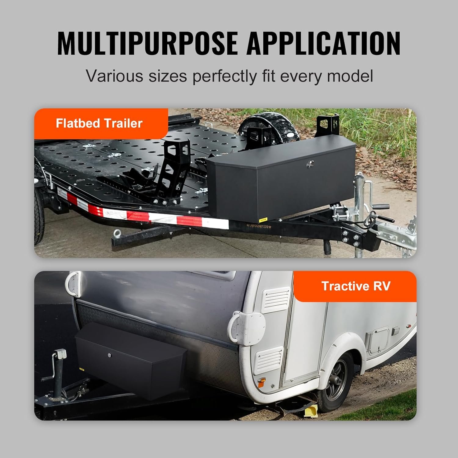 VEVOR Trailer Tongue Box, Heavy Duty Trailer Tongue Tool Box Storage Organizer with Lock & Keys, Utility Tool Chest for Pickup Truck Bed, RV, SUV, Off-Road Vehicle, Steel, 36" x 12" x 12"