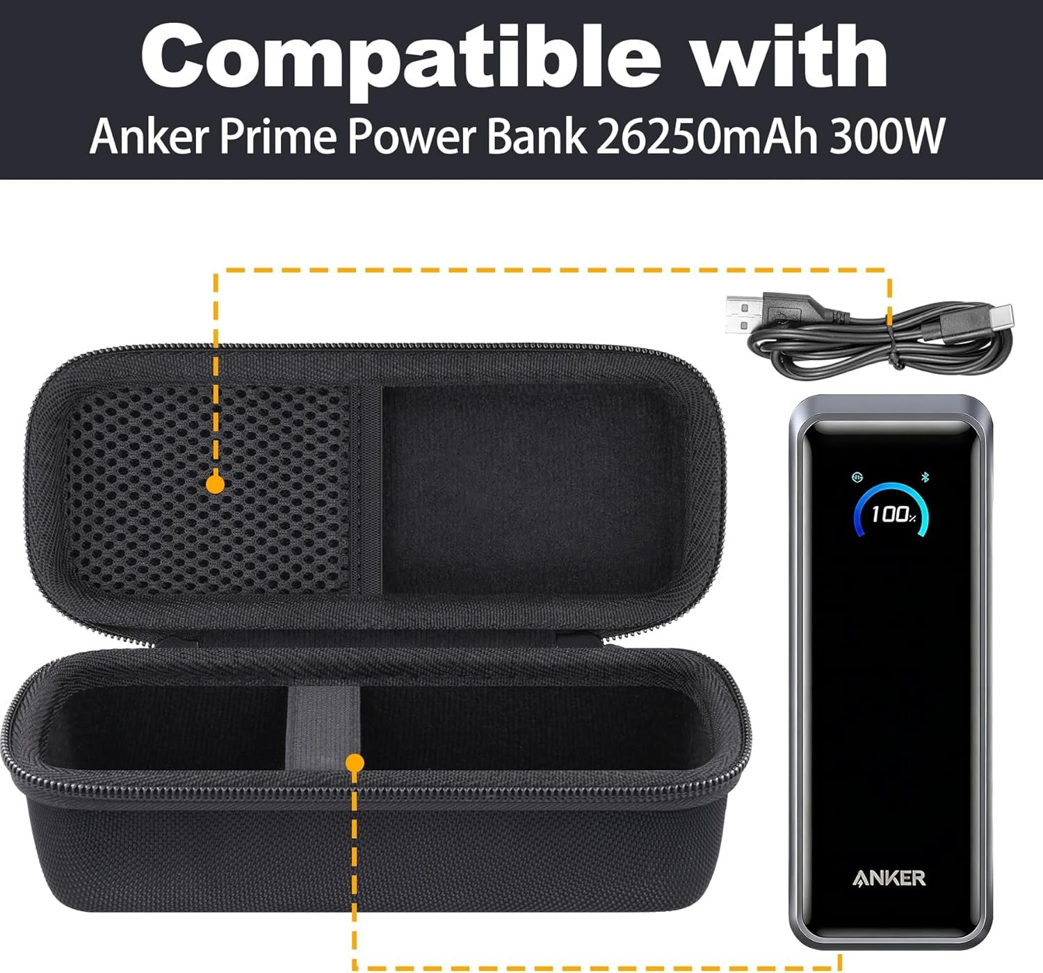for Anker Prime Power Bank 26250mAh 300W Portable Charger Hard Travel Case,Portable Case Compatible with 26,250mAh 3-Port Portable Charger with 300W Max Output(Only Case)