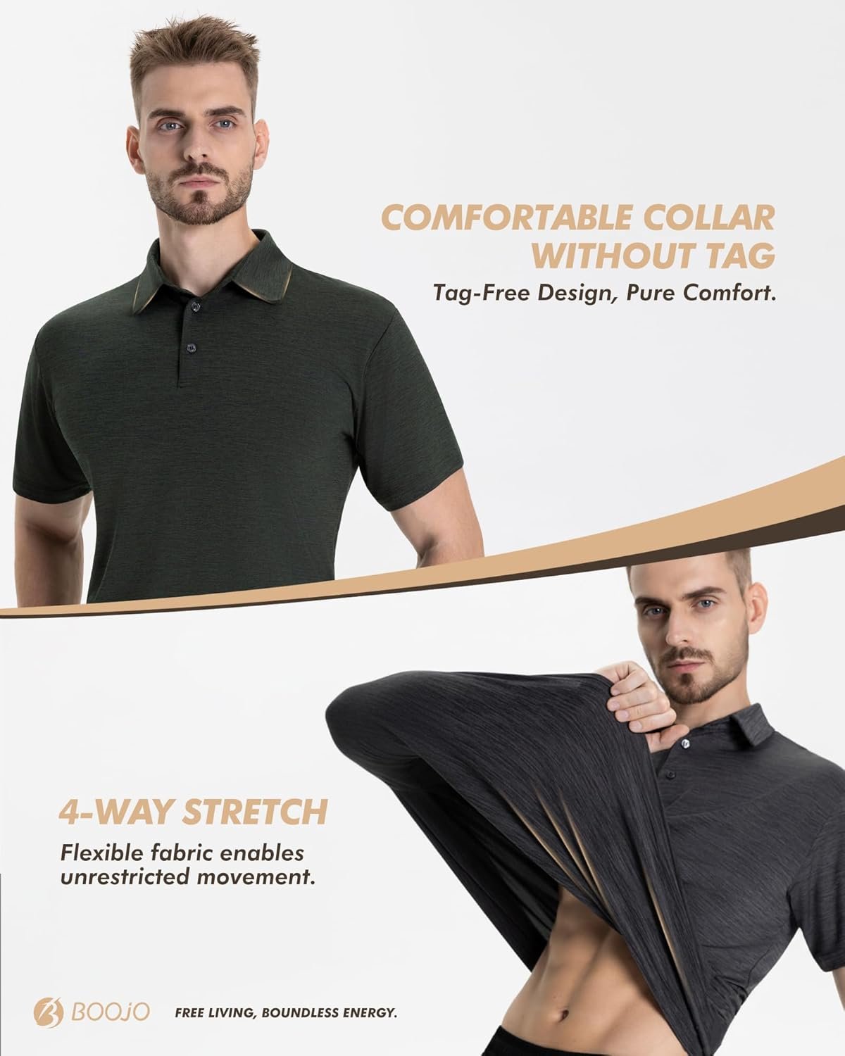 BOOJO 7 Pack Polo Shirts for Men - Quick Dry Moisture Wicking Performance Short Sleeve Mens Golf Shirts for Casual Work