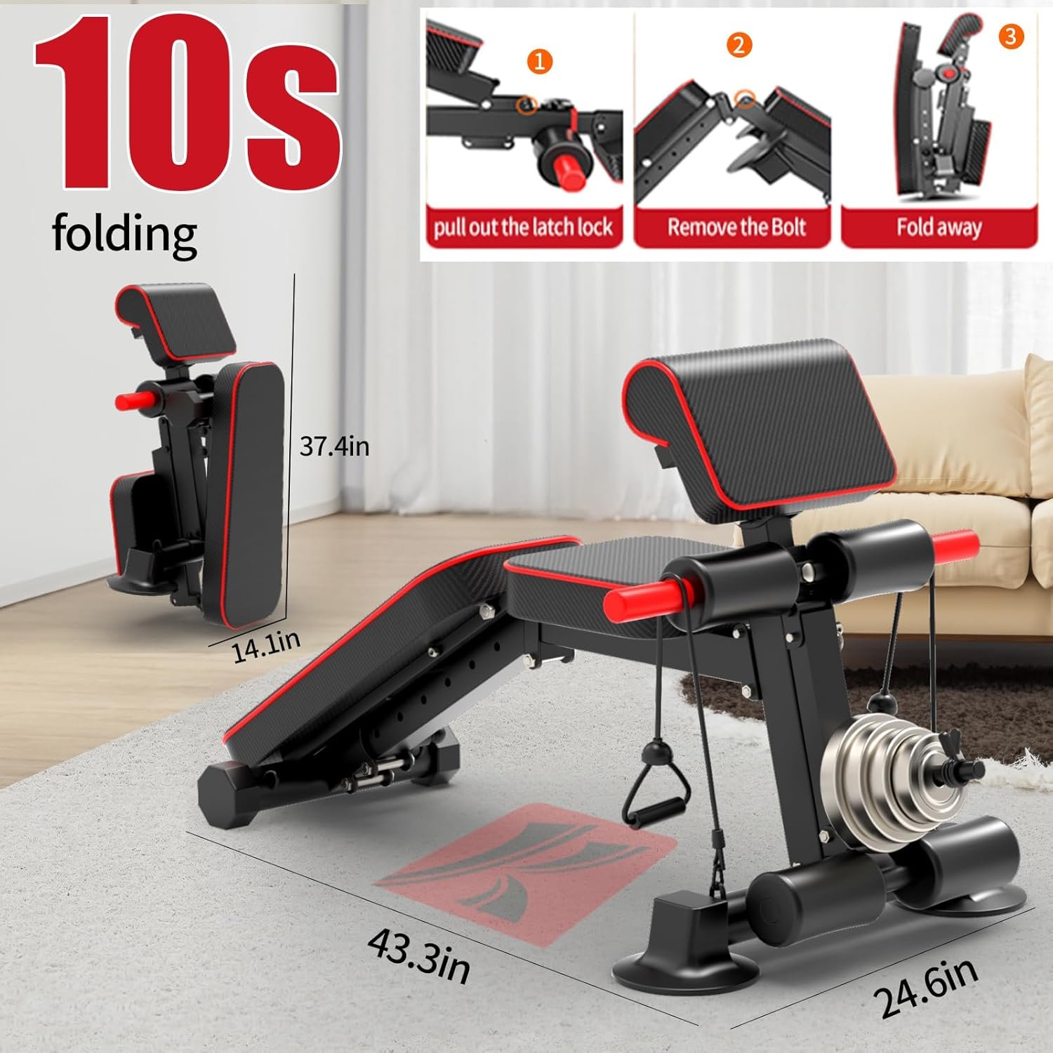K KiNGKANG Adjustable Weight Bench,1050 lbs Foldable Workout Bench with 8 Back Positions, Incline Decline Flat Exercise Bench for Home Gym Full Body Strength Training