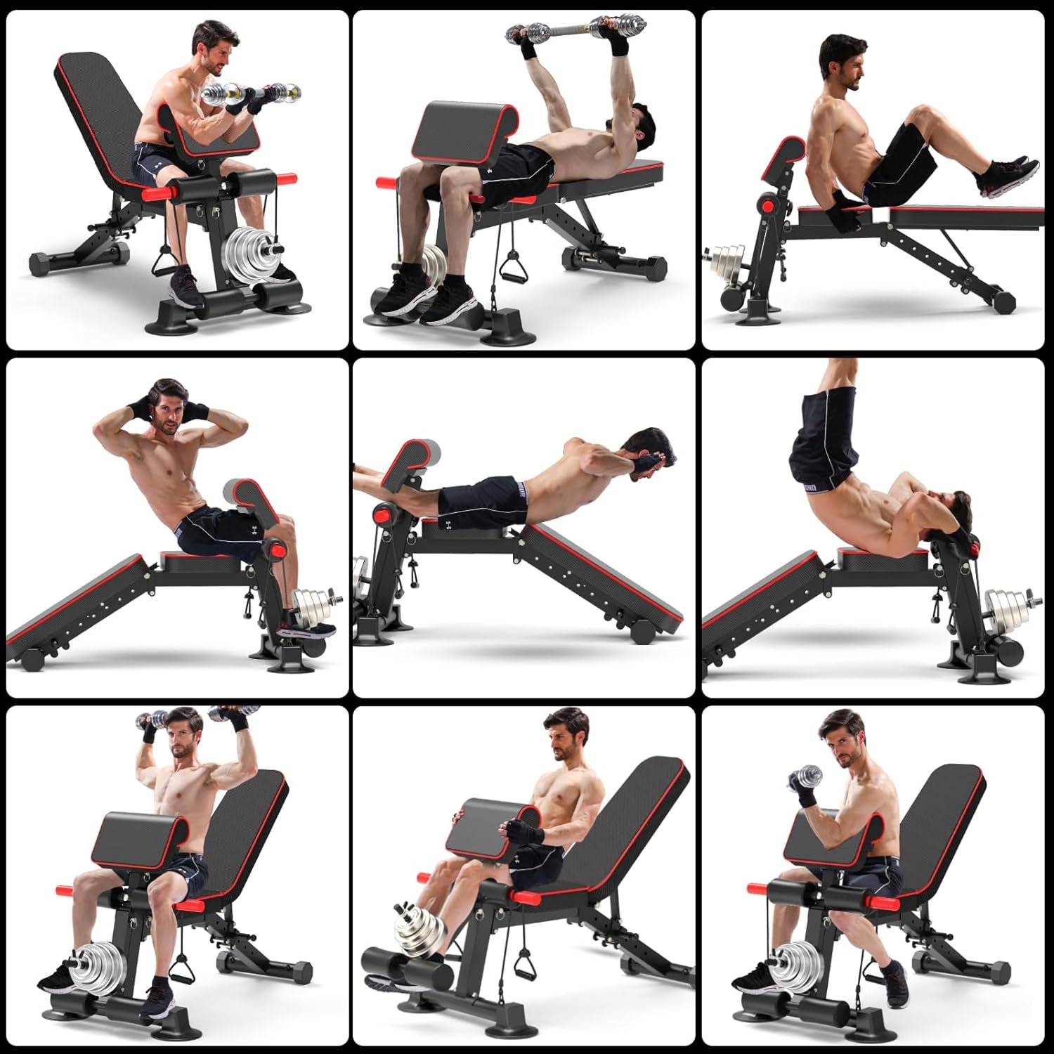 K KiNGKANG Adjustable Weight Bench,1050 lbs Foldable Workout Bench with 8 Back Positions, Incline Decline Flat Exercise Bench for Home Gym Full Body Strength Training