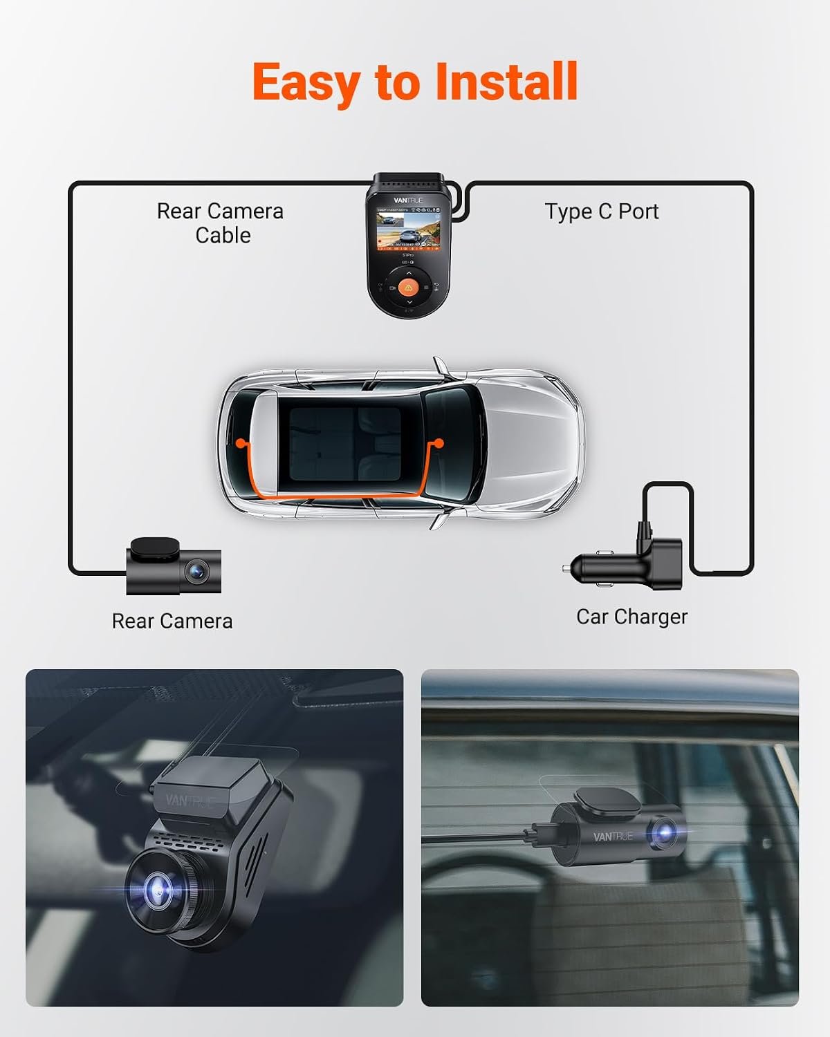 Vantrue S1 Pro Dash Cam Front and Rear, 60FPS STARVIS 2 Dash Camera, PlatePix™ Tech, AI Dual Dash Cam with ADAS & BSD, Night Vision Car Camera with 5G WiFi, GPS, Voice Control, 24/7 Parking Mode