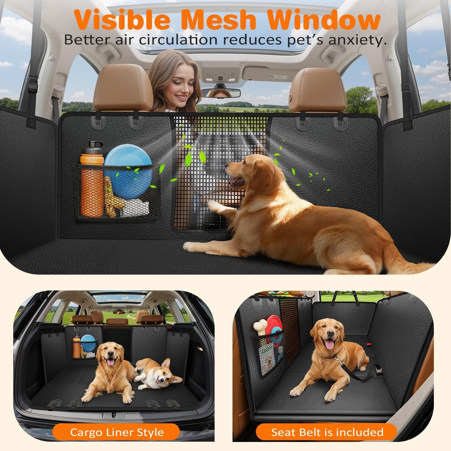 URPOWER Hard Bottom Dog Car Seat Cover for Pets 100% Waterproof Seat Cover Hammock 600D Heavy Duty Scratch Proof Nonslip Durable Back Seat Covers for Cars Trucks and SUVs