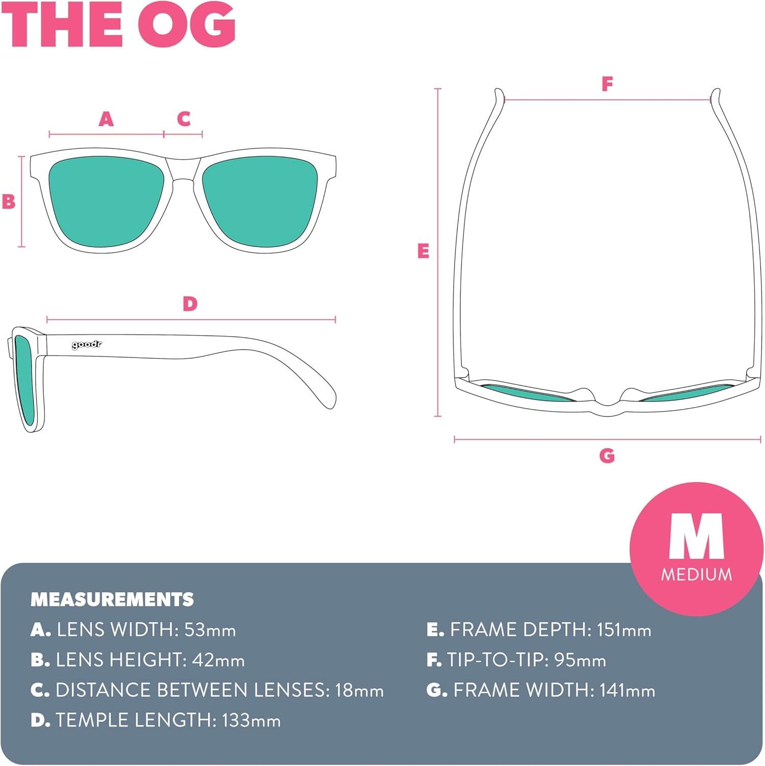 goodr Polarized Sunglasses, Medium Sized (OG), UV400 Protection, No Slip, No Bounce