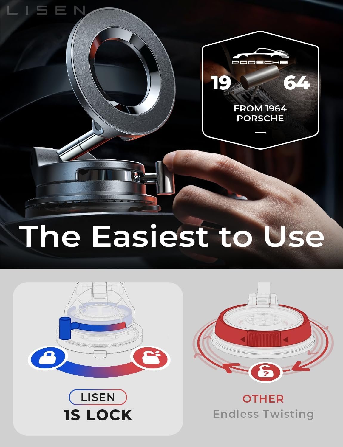 LISEN for Magsafe Car Mount, Magnetic Phone Holders for Your Car Vacuum, Phone Mount for Car Accessories for Women Men Jeep BMW, Suction Phone Holder Gifts Kits, for iPhone 17 Pro Max 16 15 14 13 12
