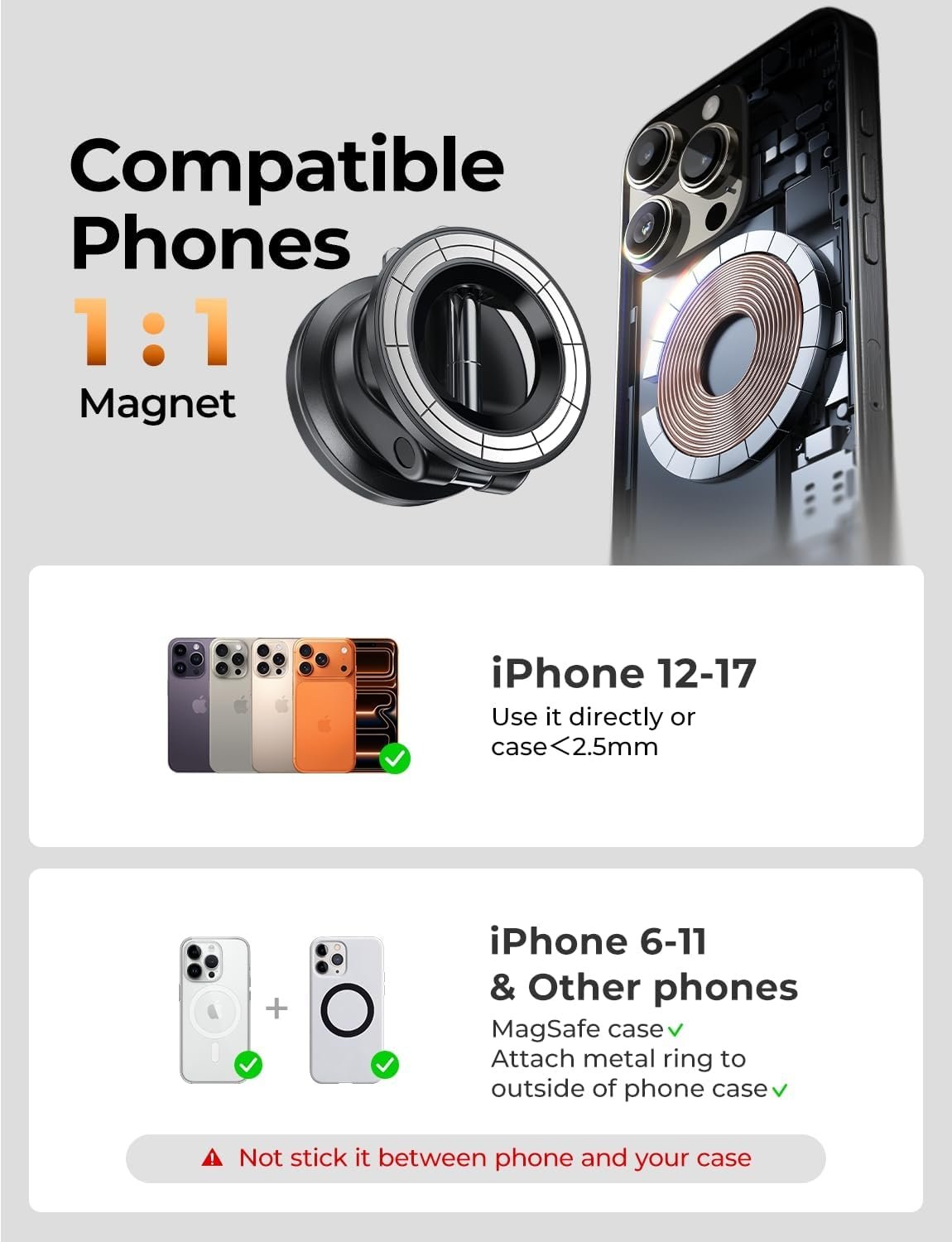LISEN for Magsafe Car Mount, Magnetic Phone Holders for Your Car Vacuum, Phone Mount for Car Accessories for Women Men Jeep BMW, Suction Phone Holder Gifts Kits, for iPhone 17 Pro Max 16 15 14 13 12