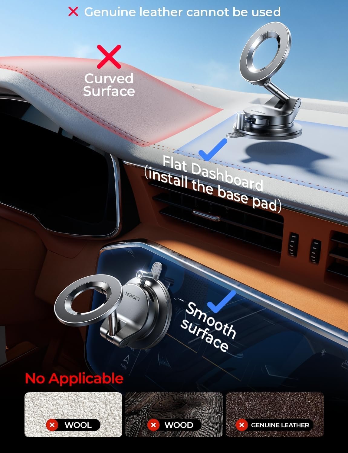 LISEN for Magsafe Car Mount, Magnetic Phone Holders for Your Car Vacuum, Phone Mount for Car Accessories for Women Men Jeep BMW, Suction Phone Holder Gifts Kits, for iPhone 17 Pro Max 16 15 14 13 12