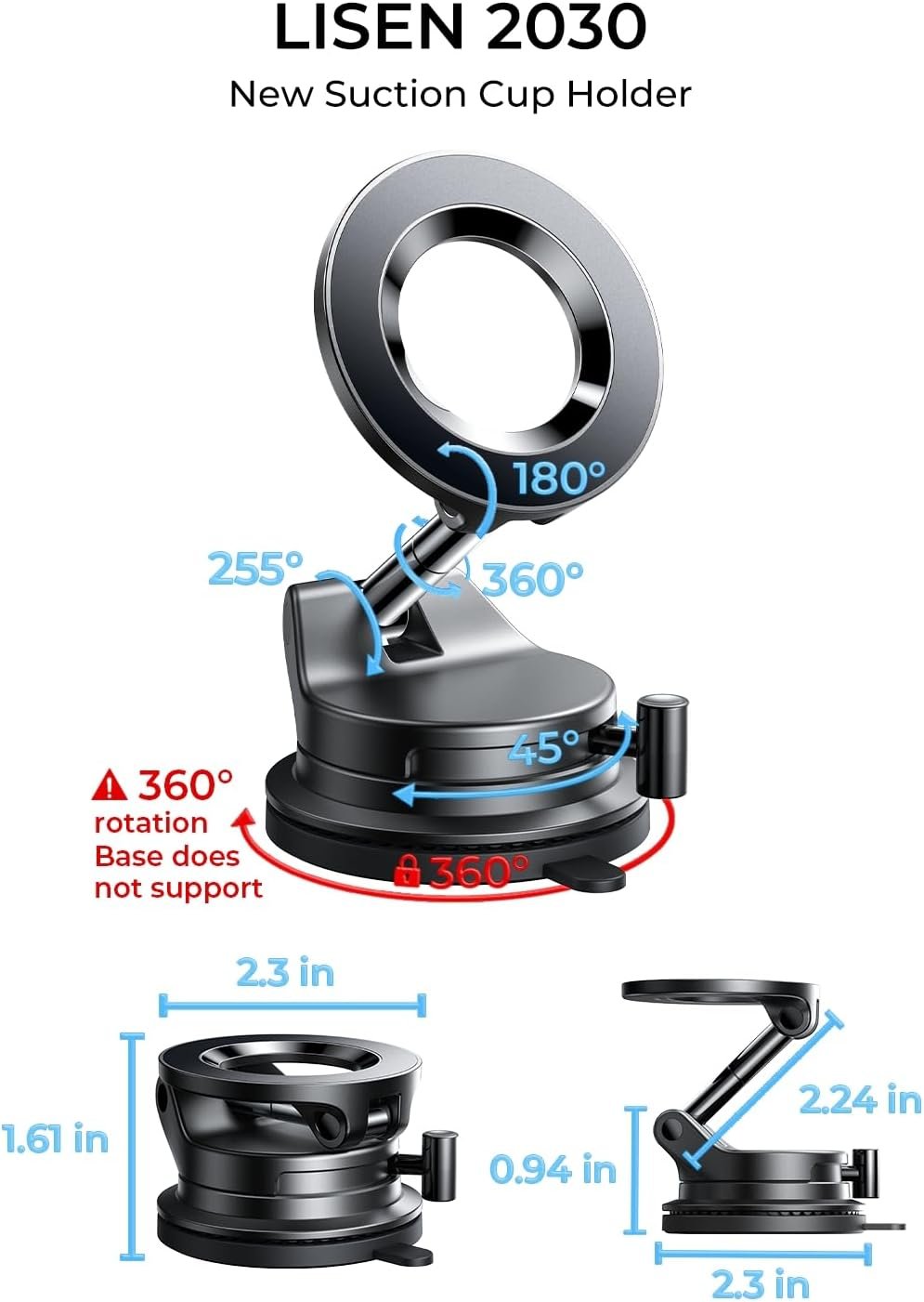 LISEN for Magsafe Car Mount, Magnetic Phone Holders for Your Car Vacuum, Phone Mount for Car Accessories for Women Men Jeep BMW, Suction Phone Holder Gifts Kits, for iPhone 17 Pro Max 16 15 14 13 12